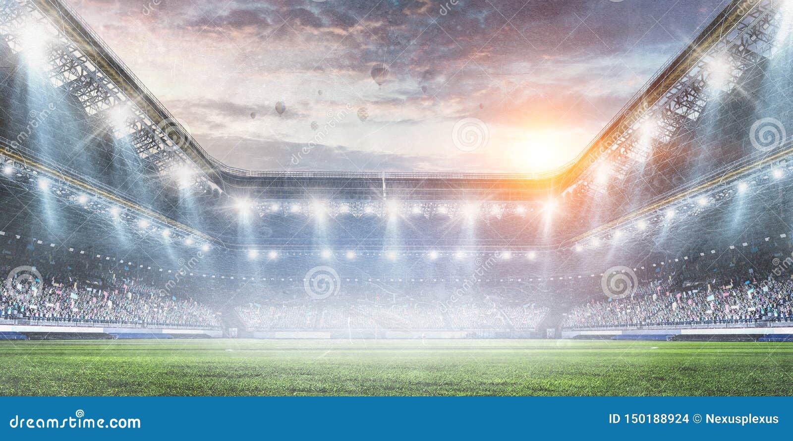 Football Stadium Background With Flying Ball Stock Photo Image Of Event Arena