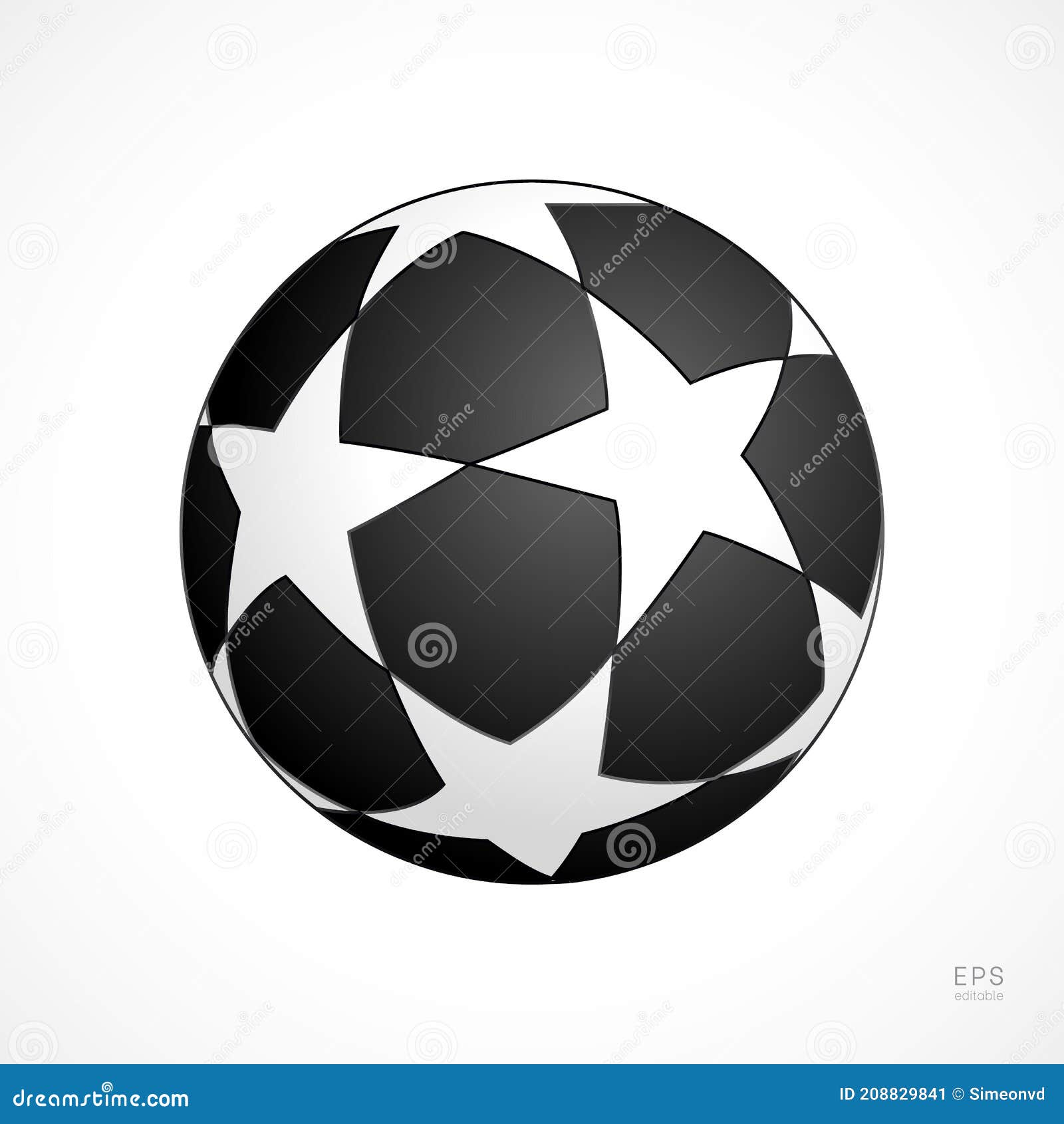 Football Vector Icon. Black and White Soccer Ball with Star Stock