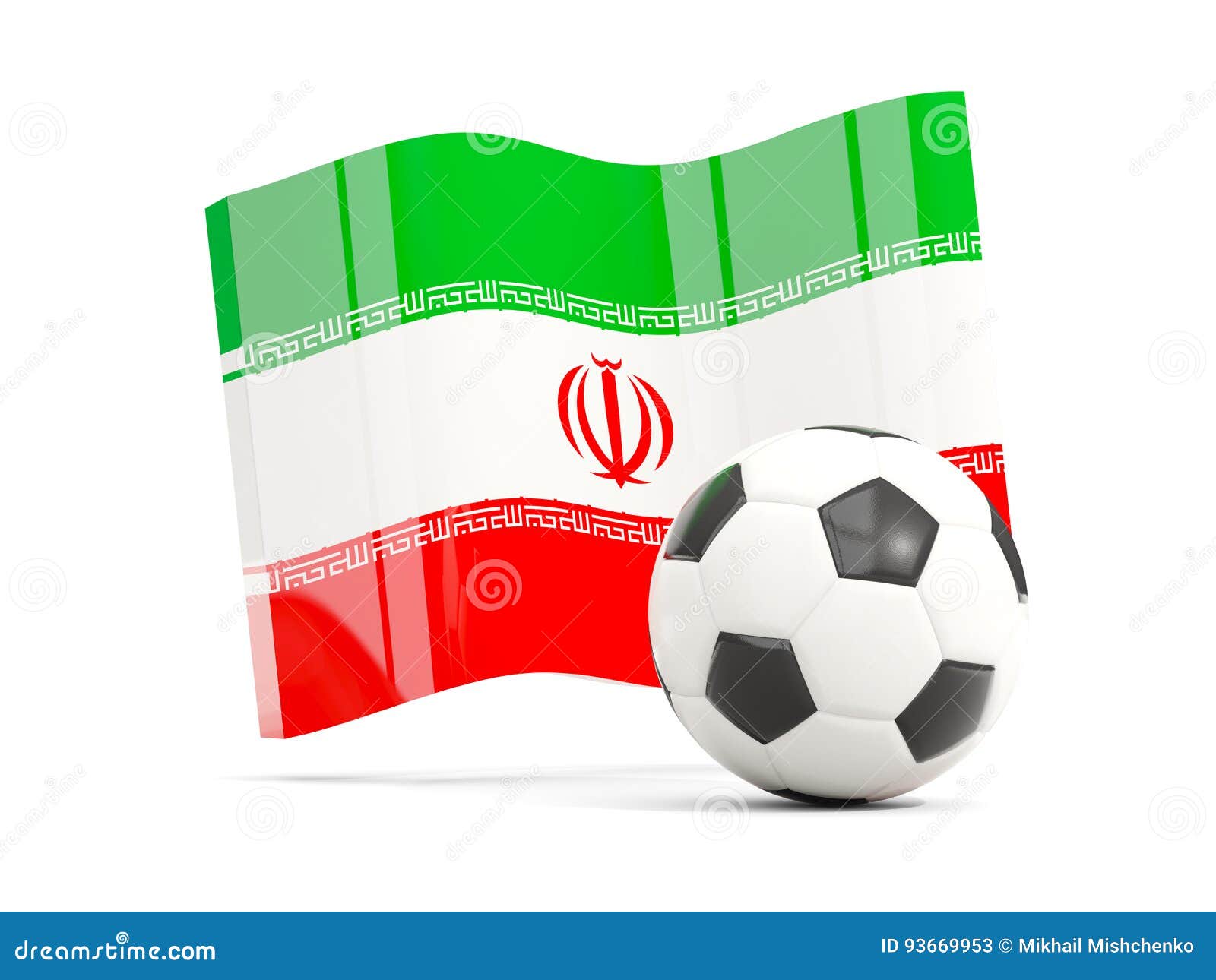 Football with Waving Flag of Iran Isolated on White Stock Illustration ...