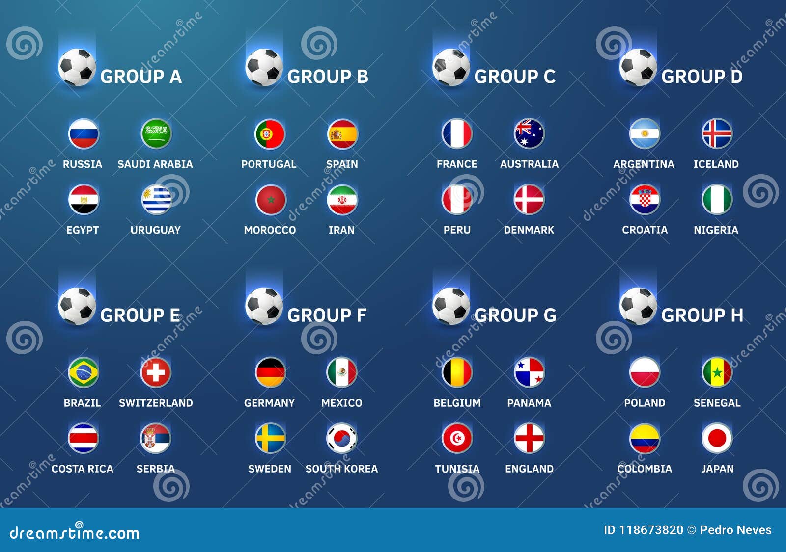 Football World Cup Championship Teams and Groups. Vector Background Stock  Vector - Illustration of football, groups: 118673820