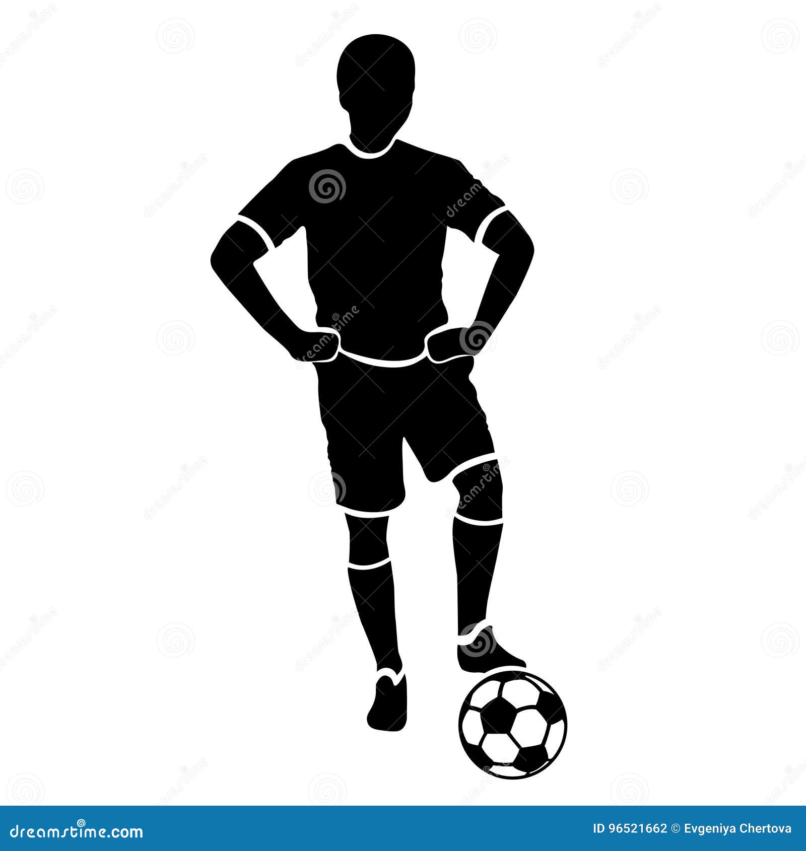 footballer silhouette. black football player outline with a ball,  on white background.  