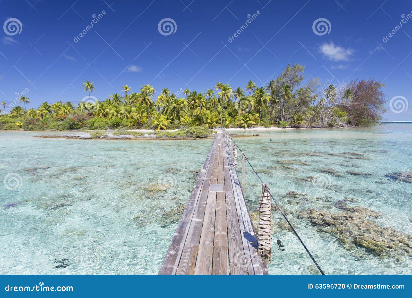 footbridge across lagoon, tetamanu, fakarava, tuamotu islands, french polynesia