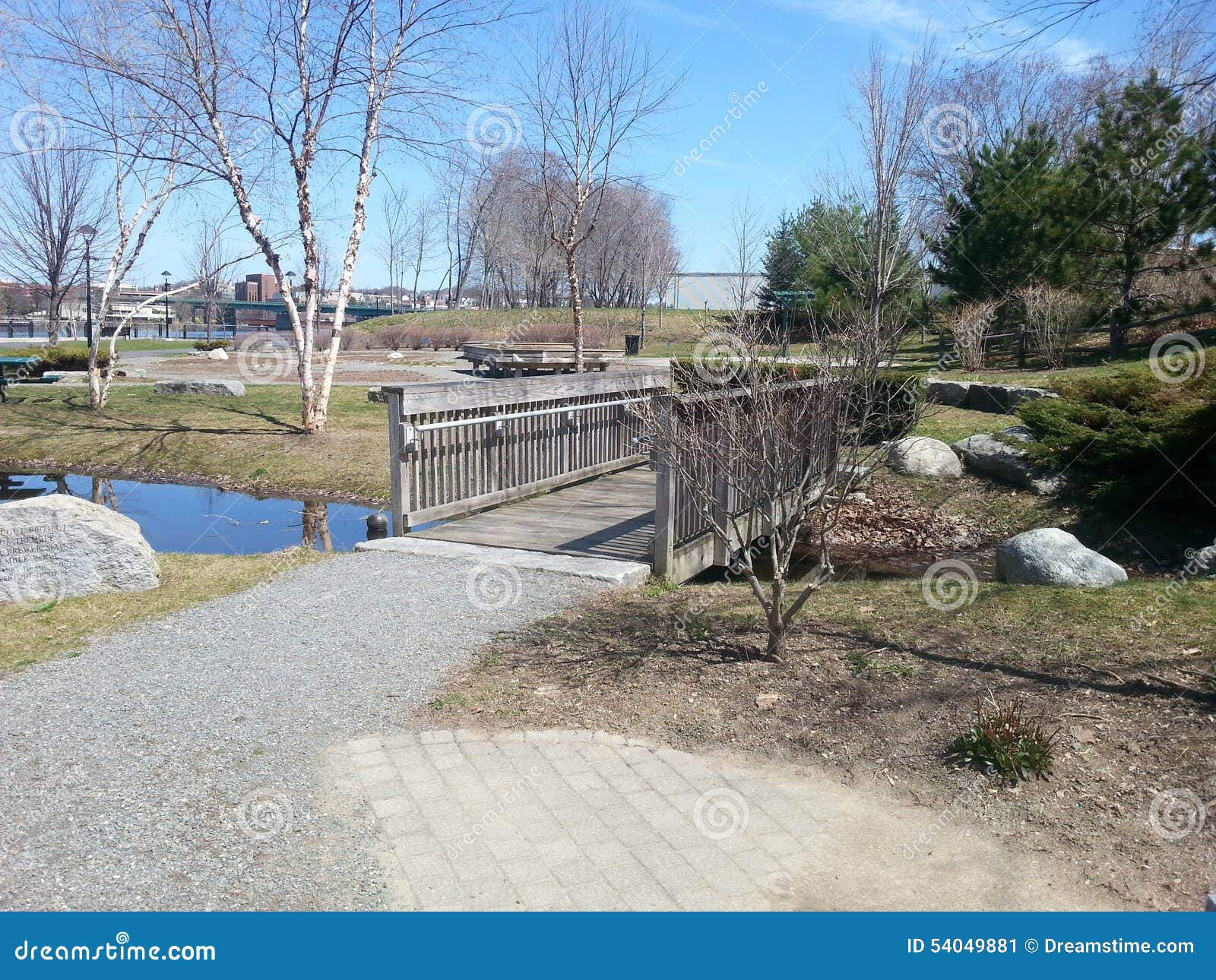 Footbridge in the Park stock image. Image of maine, bridge 54049881