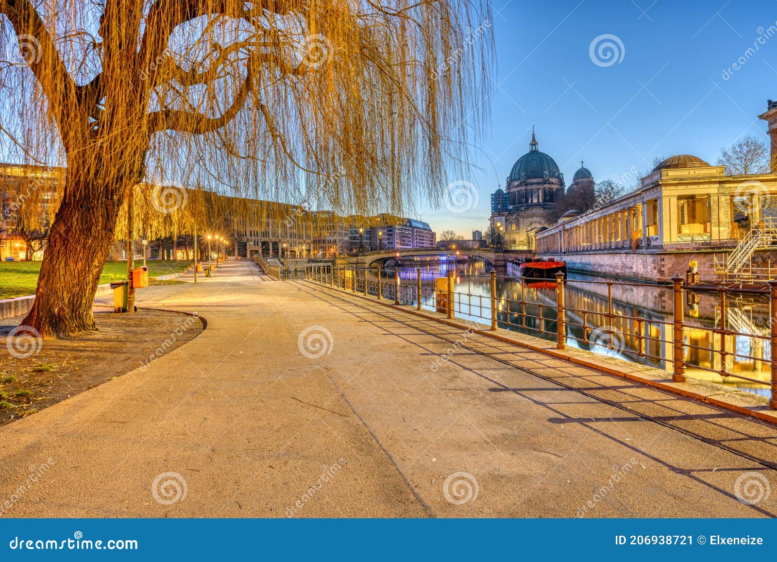 Footpath with a Weeping Willow Tree at the Museum Island Stock Image
