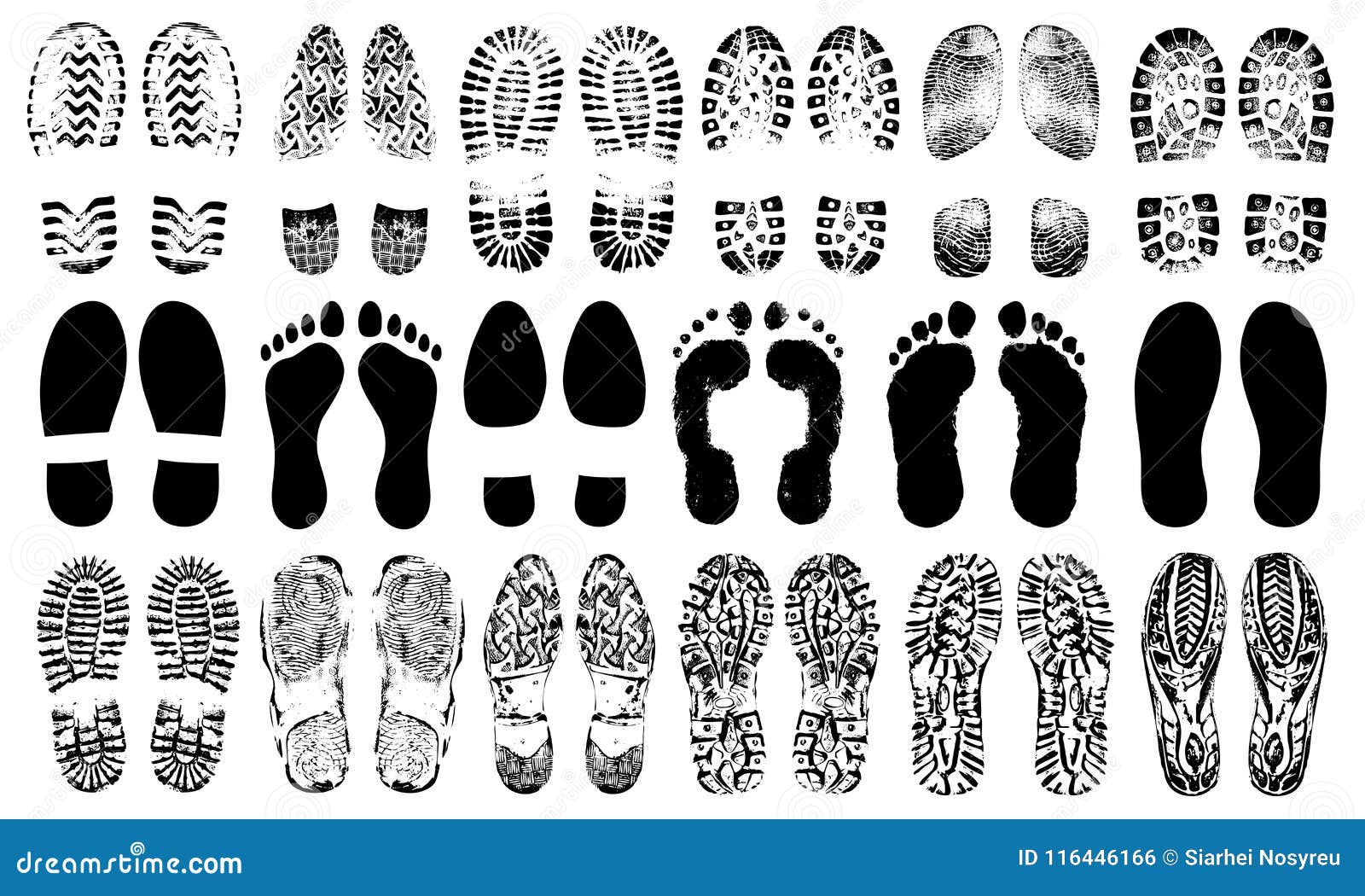 footprints human shoes silhouette,  set,  on white background.