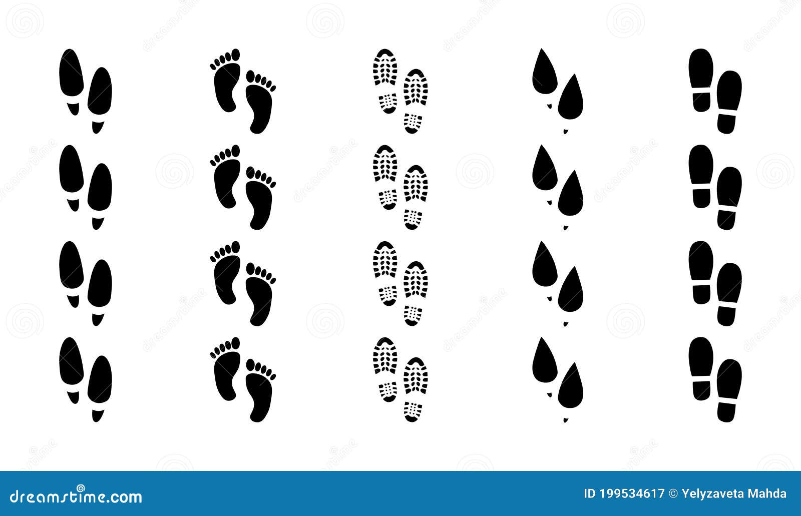 Footprints Human Shoes Trails. Funny People Foot Steps, Bare Feet Person Follow Footsteps Concept, Black Stock Vector Illustration of foot, footsteps: 199534617