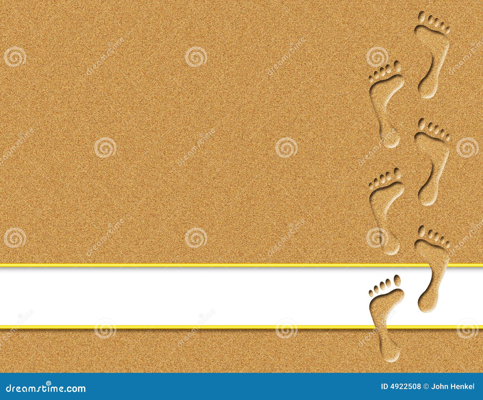 Footprints in the Sand Illustration. Footprints in sand with white banner for text