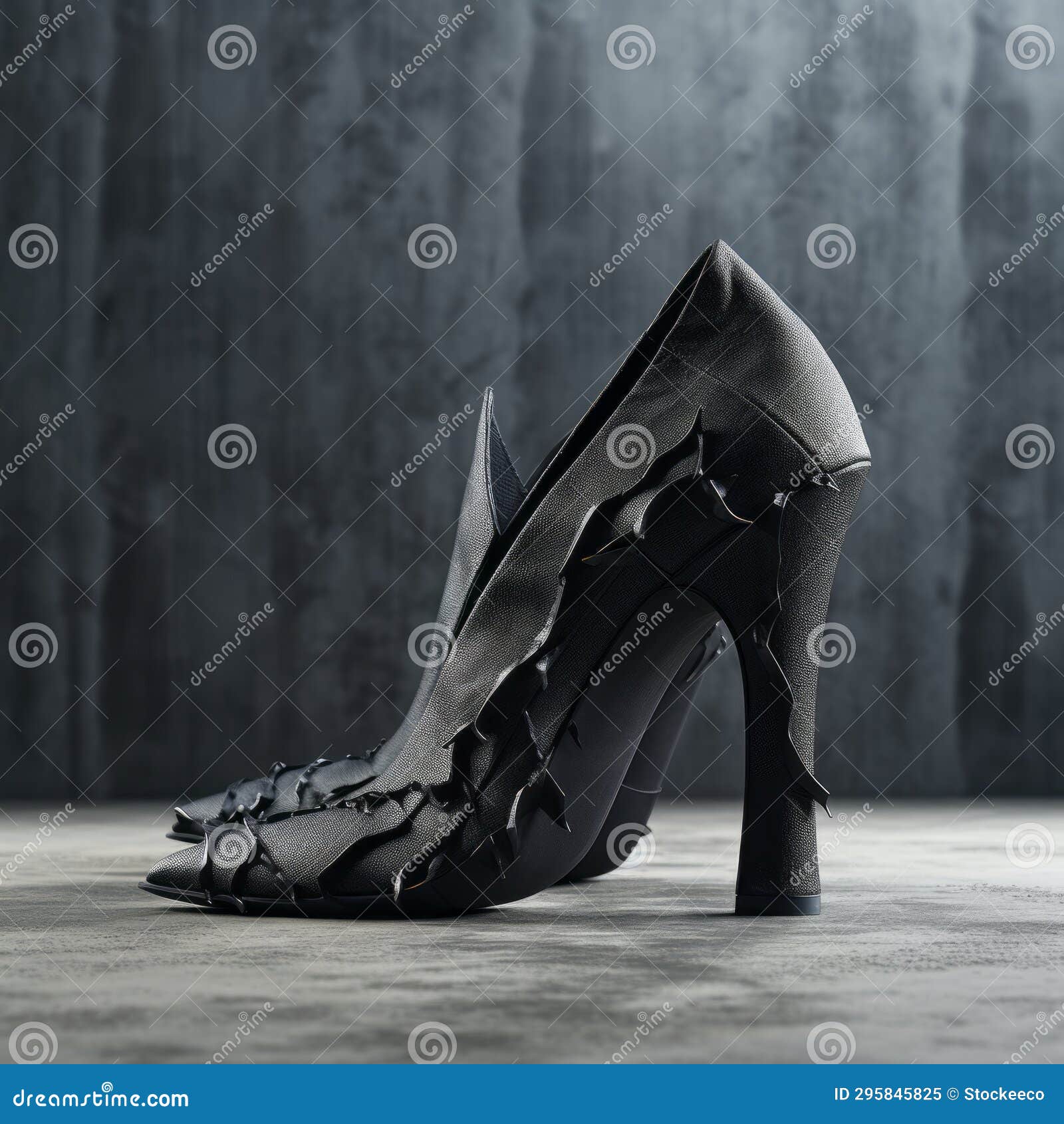 black canvas texture 3d heels - futuristic sculptural shoes