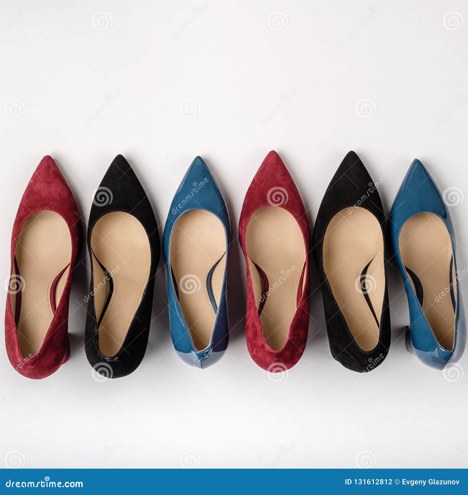 Footwear for Women. High Heels. Top View Different Colors of High Heels ...