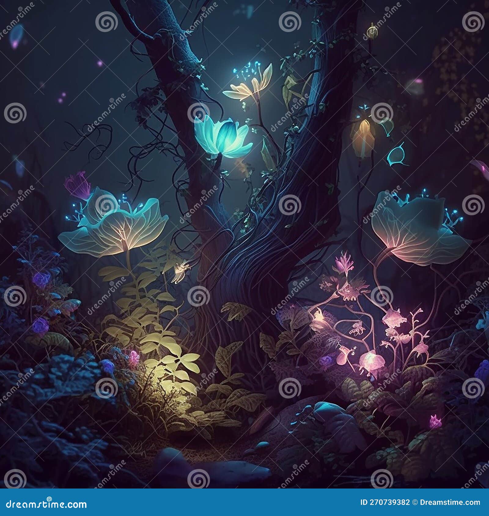 Forêt Féerique La Nuit Fantasy Fleurs Et Lumières Illustration Stock -  Illustration du sauvage, herbe: 270739382