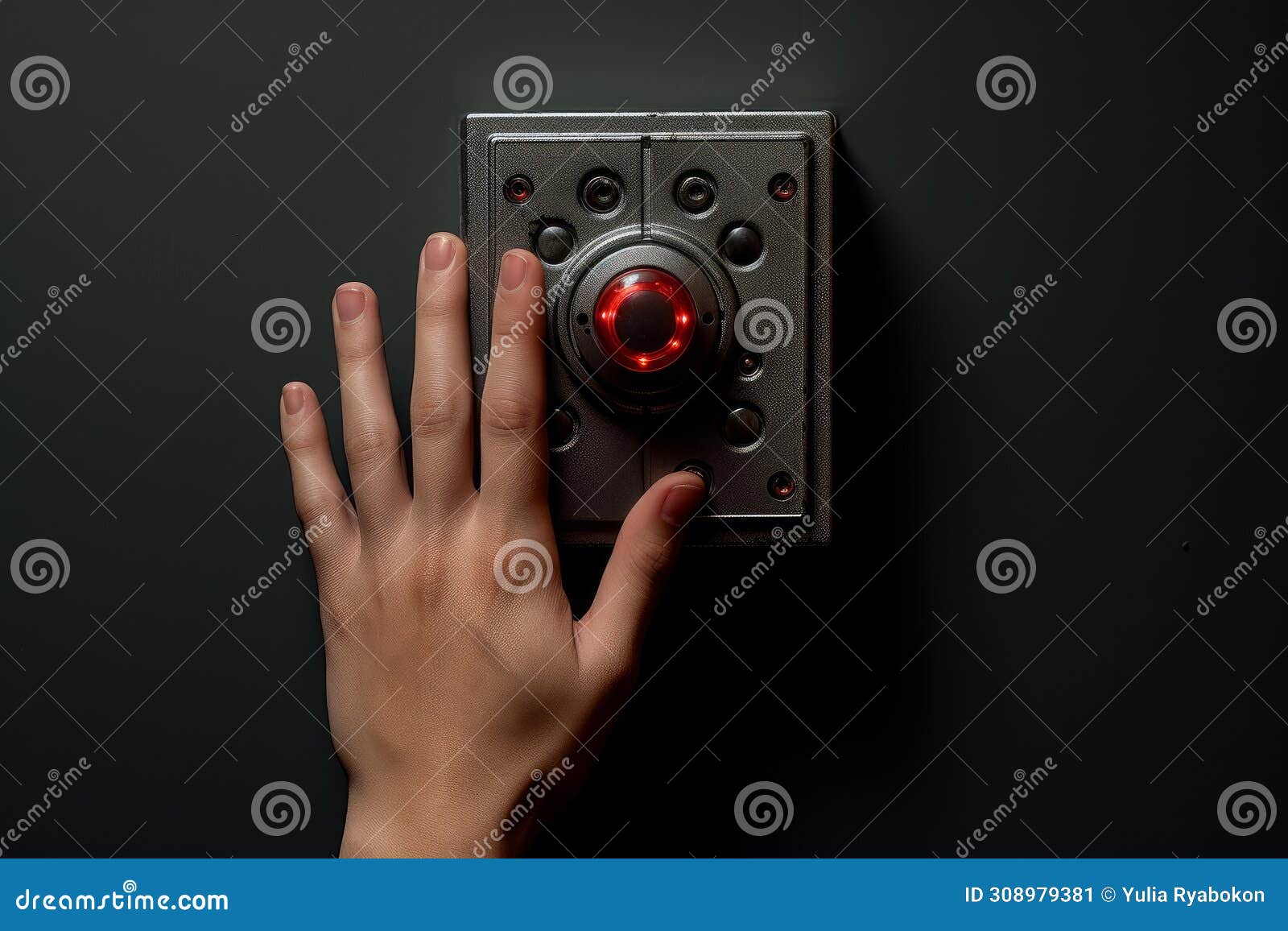 forceful hand pushes the button. generate ai