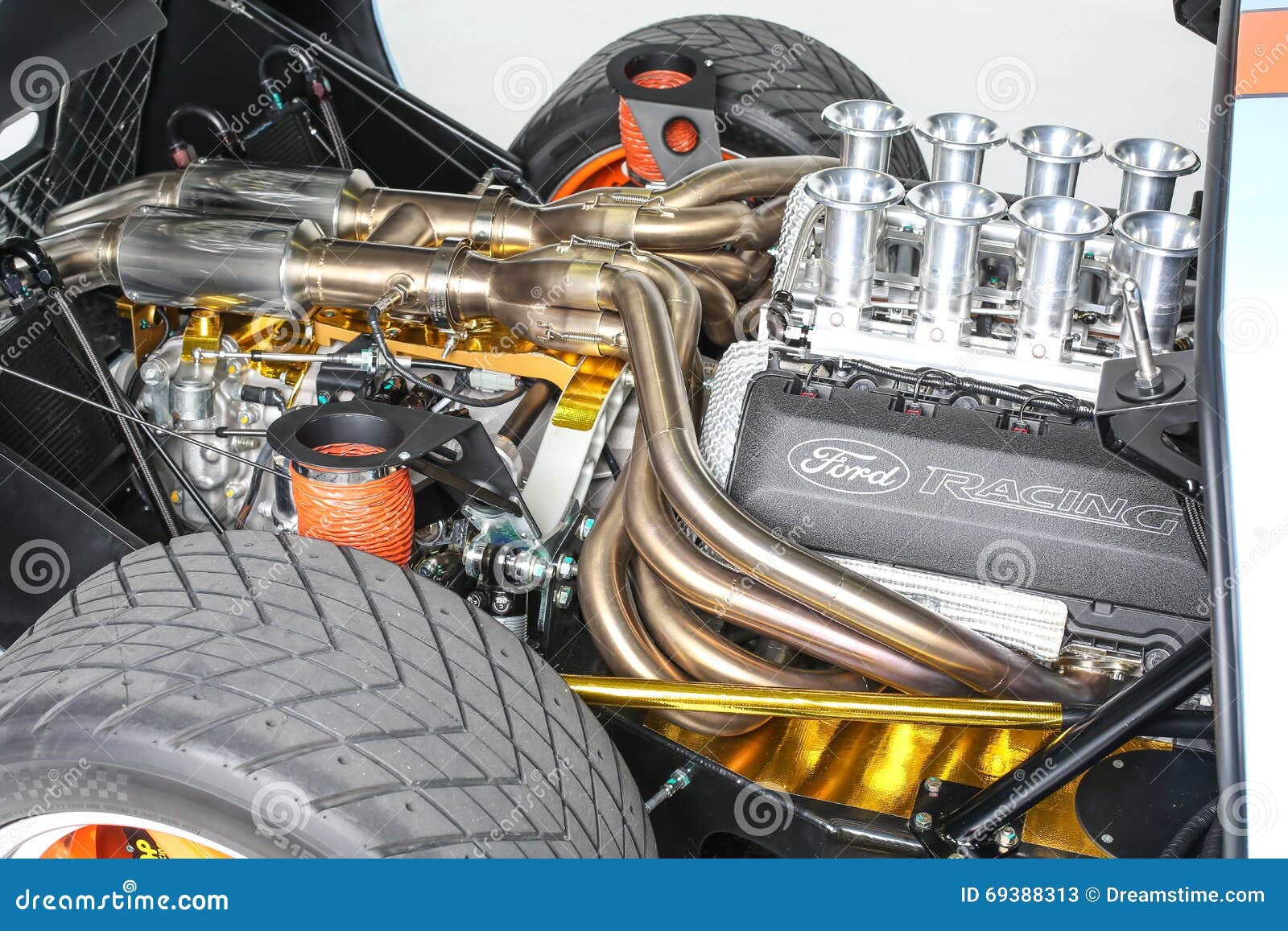 Ford GT40 Race Car Le Mans Engine Bay Isolated White Background Studio