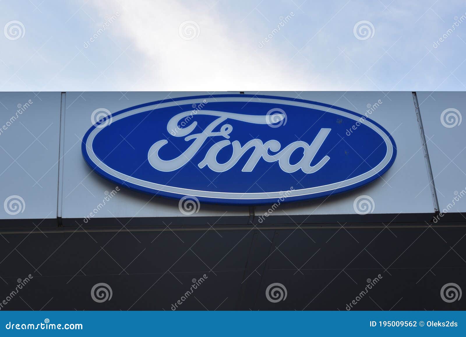 Ford Sign, Logo, Symbol On The Facade Of The Ford Bemo