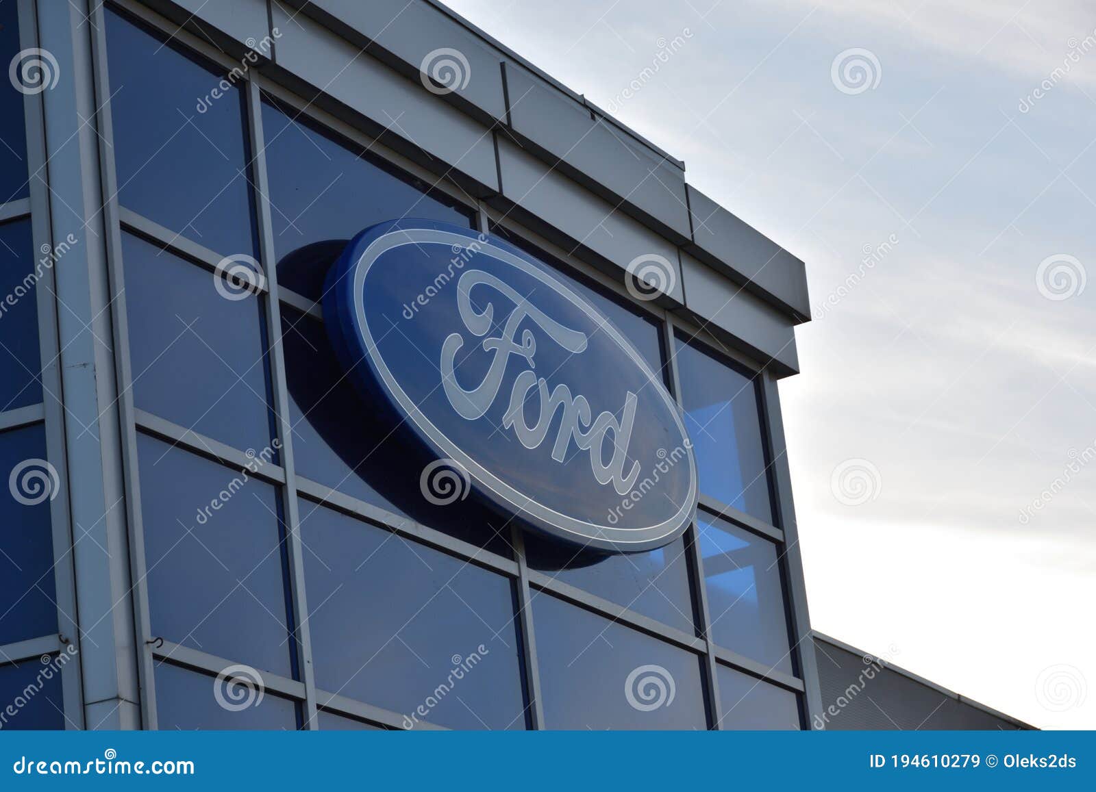 Ford Sign, Logo, Symbol On The Facade Of The Ford Bemo