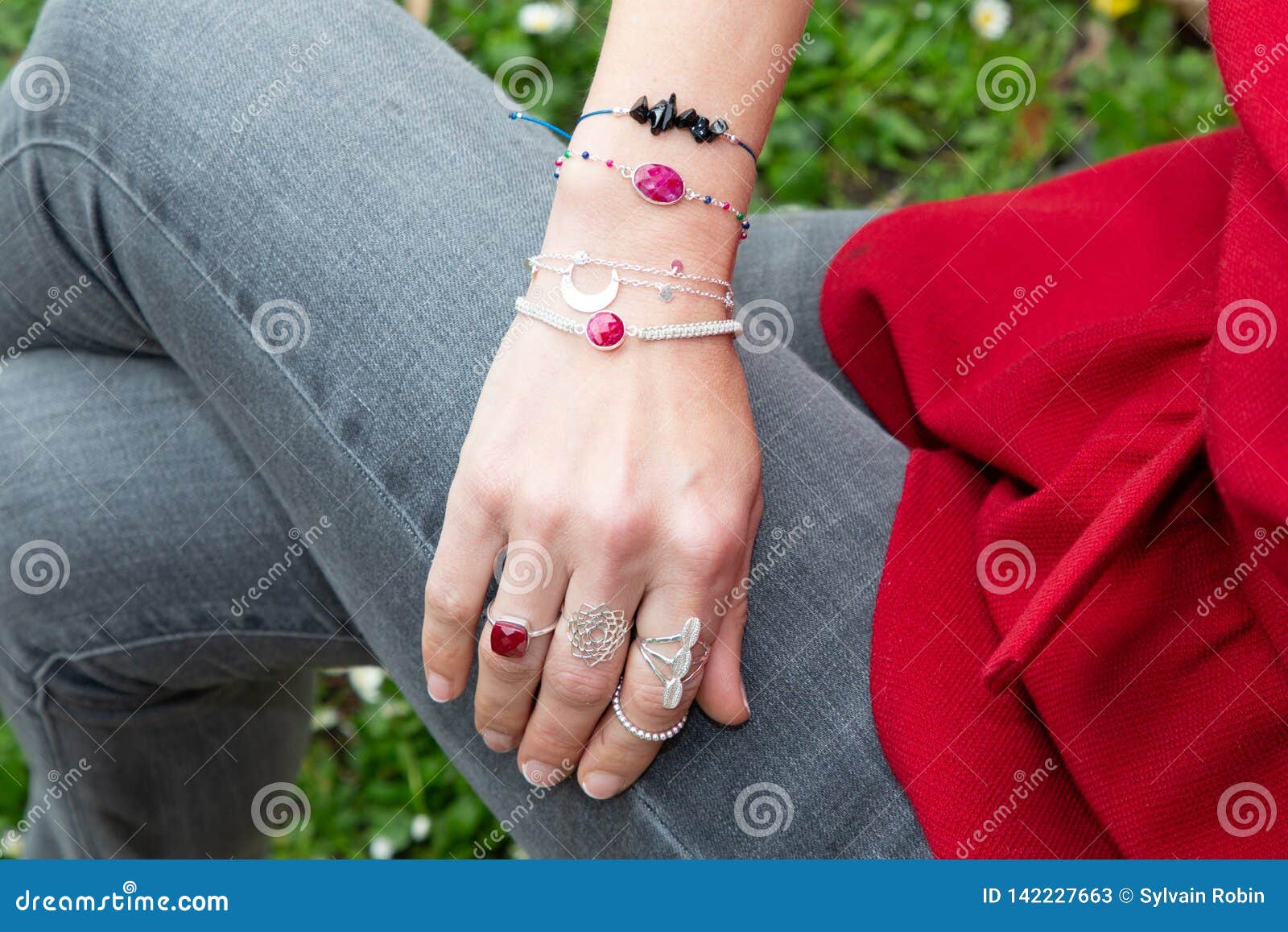 Forearms Detail Image with Bracelets in Hands Woman Fingers Stock Image ...
