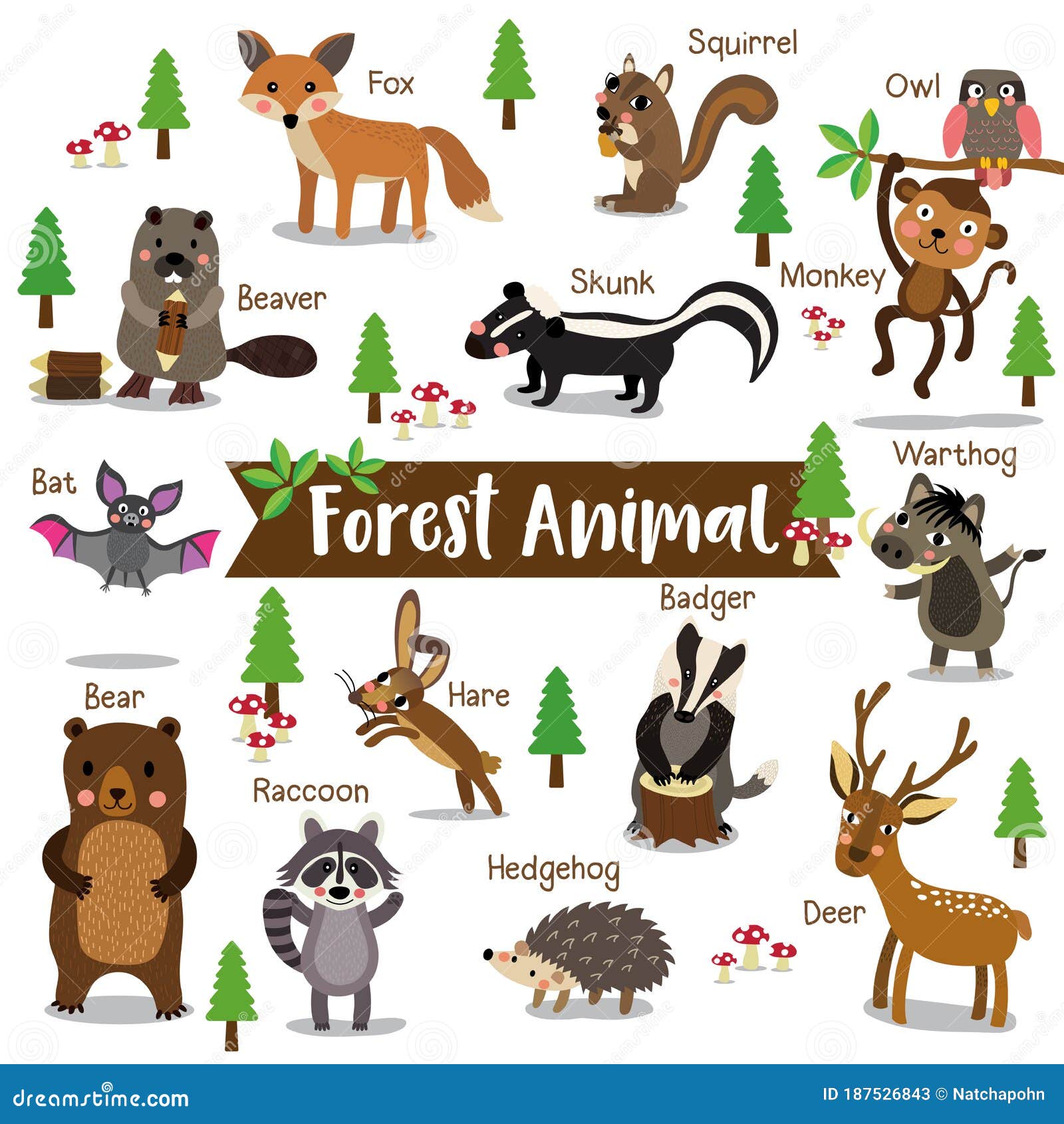 Forest Animal Cartoon on White Background with Animal Name. Vector Illustration Stock Vector - Illustration of badger, hare: 187526843 Forest Animal Cartoon on White Background with Animal Name. Vector Illustration Stock Vector - Illustration of badger, hare: 187526843