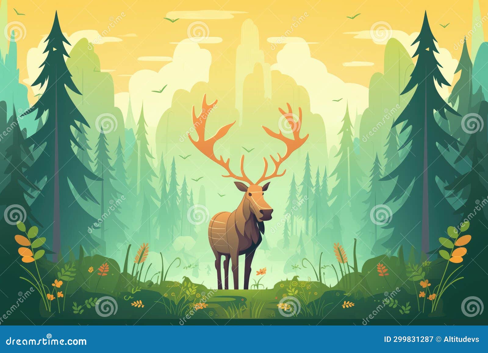forest backdrop with a moose silhouette