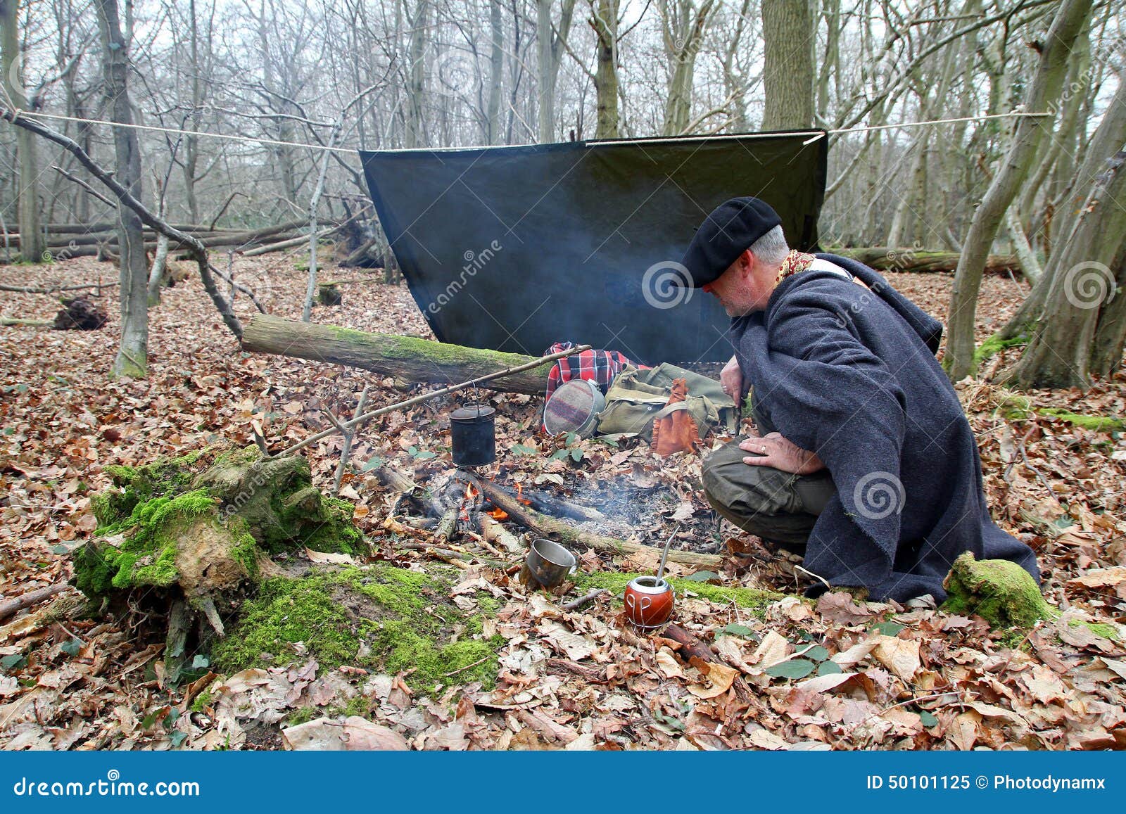 forest camp man in woods