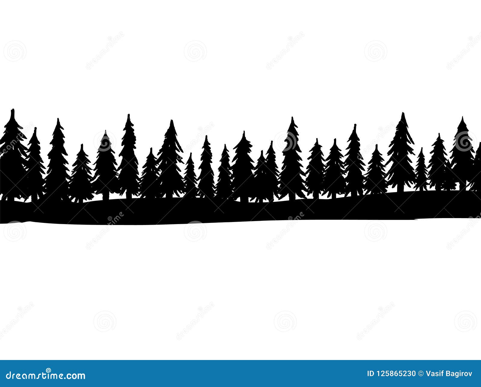 Forest of Christmas Fir Trees Silhouette. Coniferous Spruce Panorama