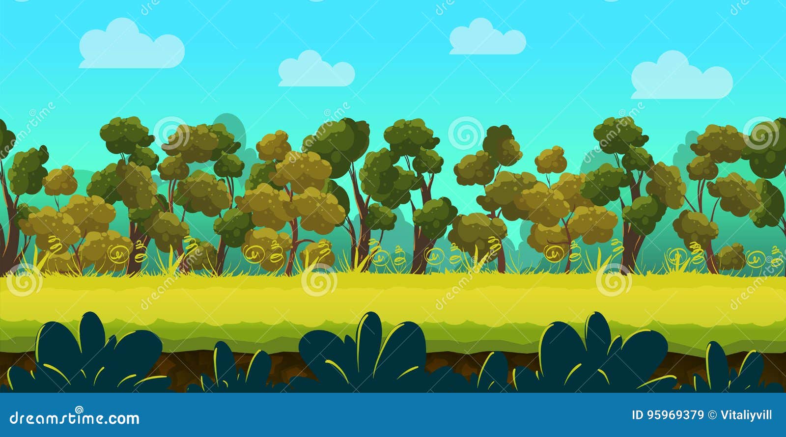 Forest 2d Game Landscape for Games Mobile Applications and Computers.  Vector Illustration for Your Design Stock Vector - Illustration of design,  cartoon: 95969379
