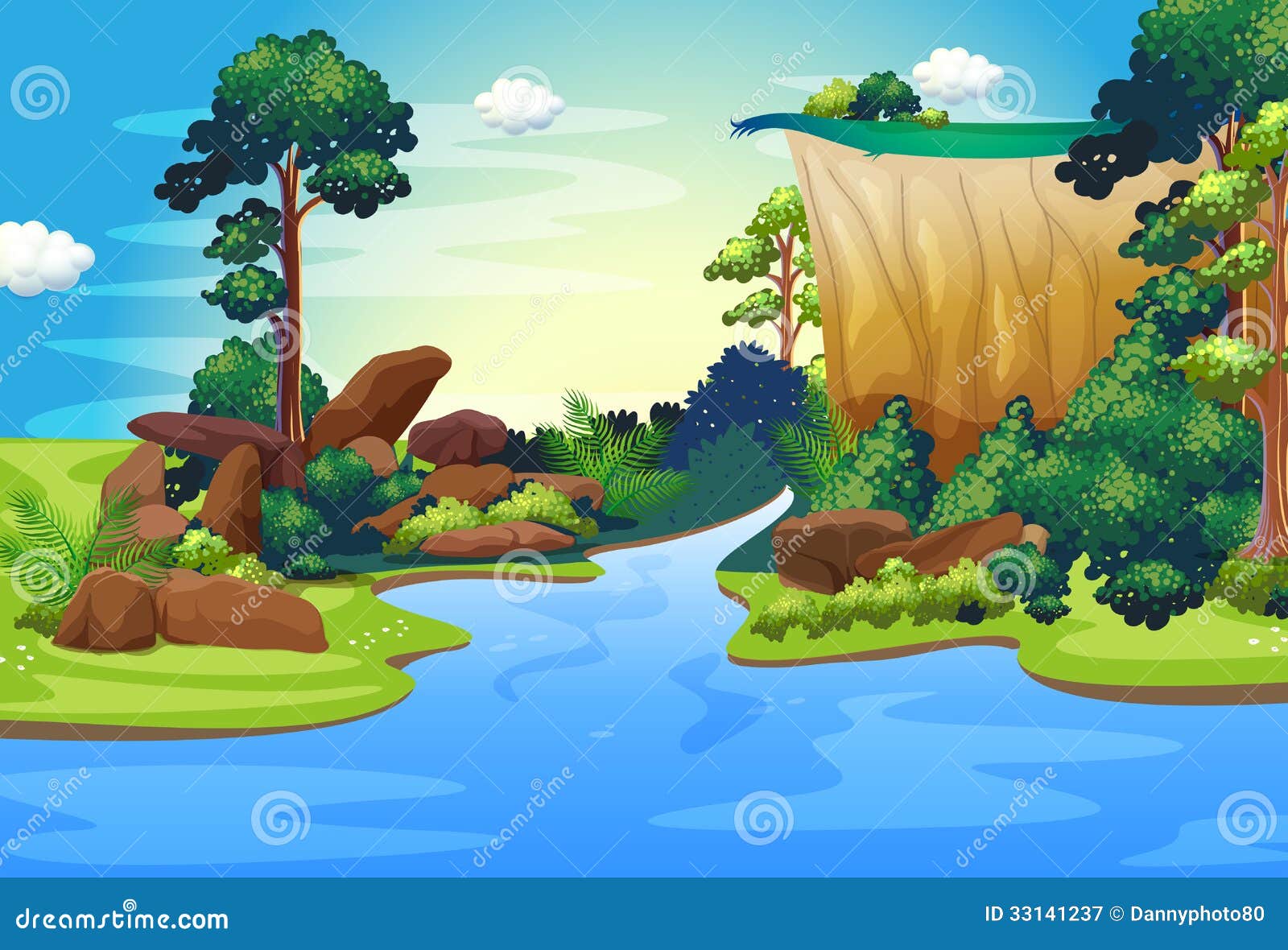 A forest with a deep river stock vector. Illustration of branches 33141237