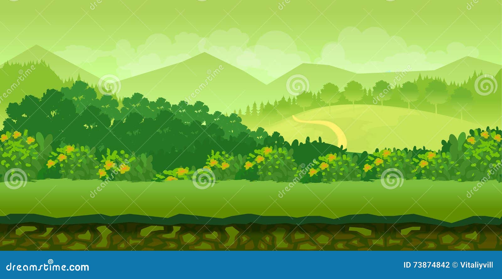 Forest and Hills Game Background 2d Application. Stock Vector -  Illustration of morning, interface: 73874842
