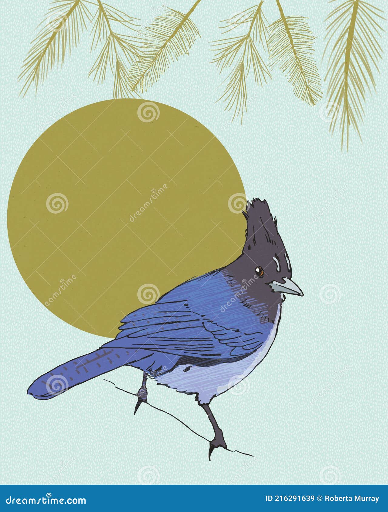 Forest Jay Pine Tree Illustration Stock Illustration - Illustration of ...