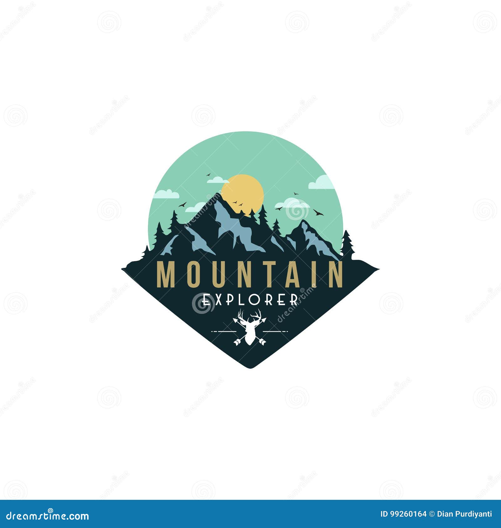 forest, mountain adventure, deer hunter badge  logo
