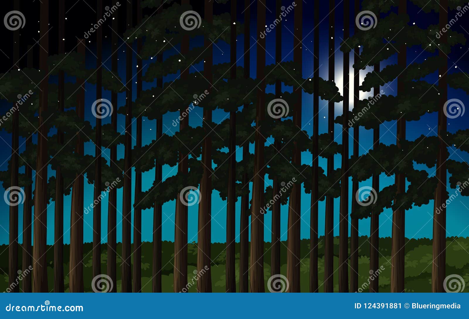 Forest at night scene stock vector. Illustration of plants - 124391881