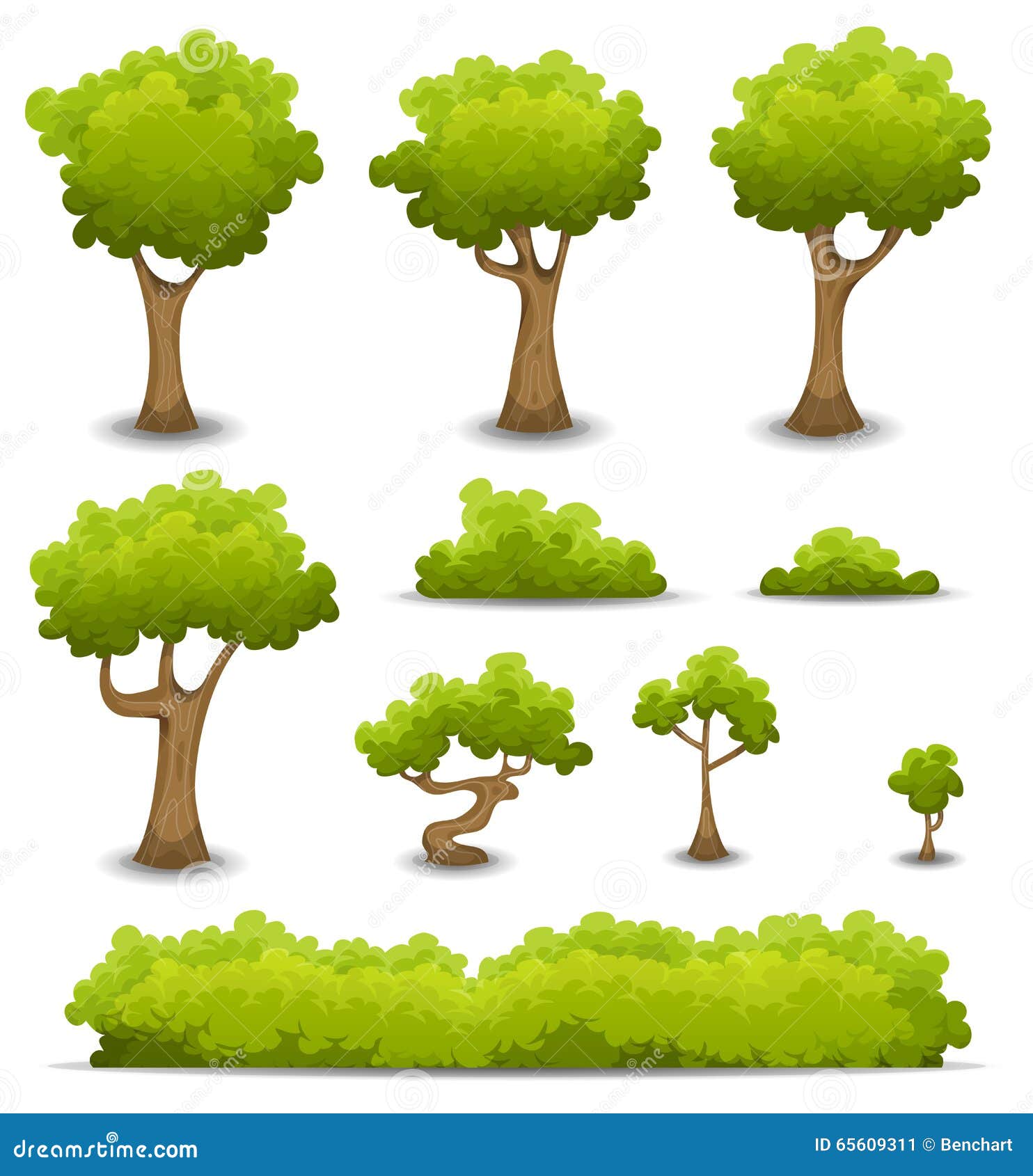 forest trees, hedges and bush set