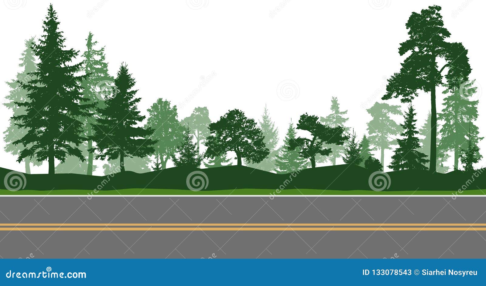 forest trees, horizontal road.  illustratio
