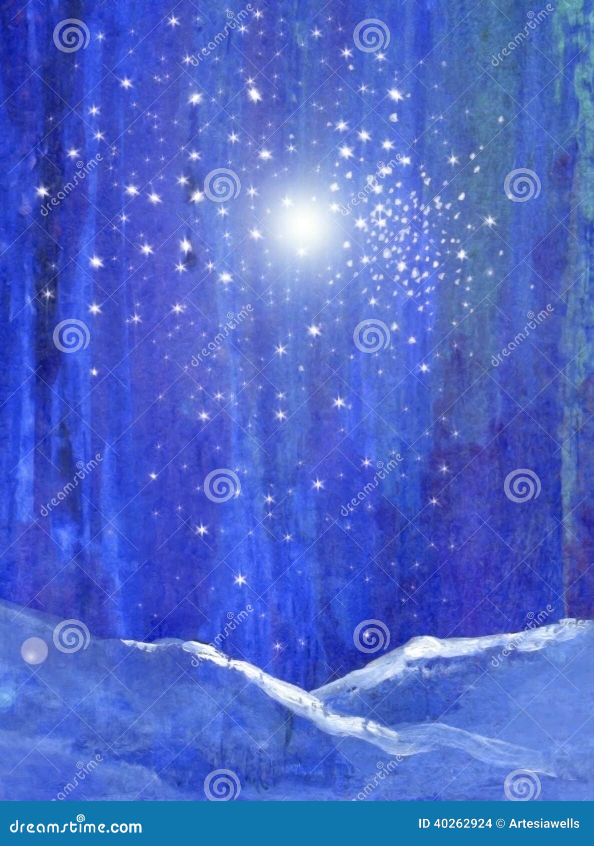 Foresta Blu Di Notte Con La Luce Della Neve E L'arte Di Originale Delle  Stelle Illustrazione di Stock - Illustrazione di espressionistico,  contesto: 40262924