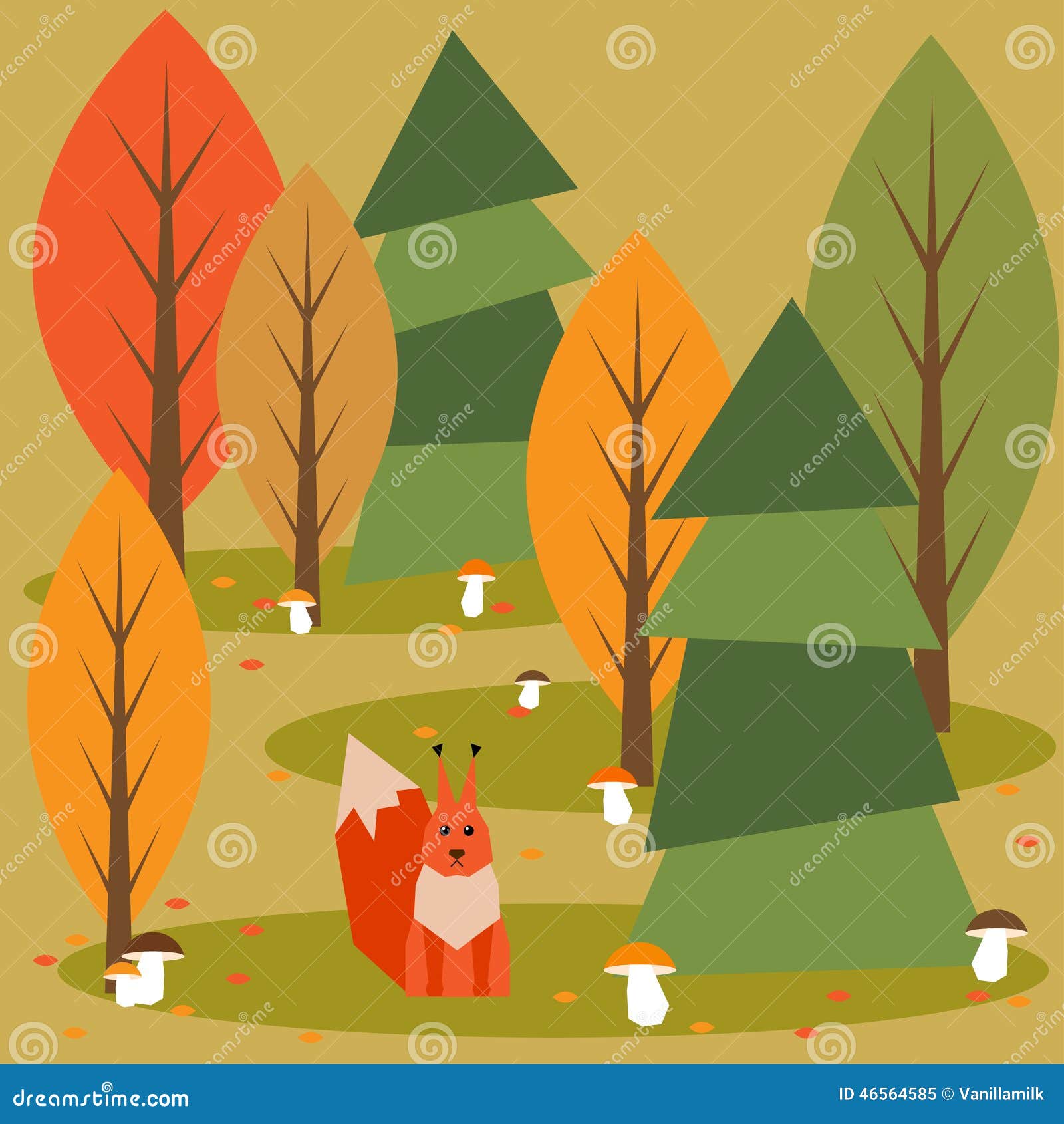 Foresta colorata luminosa divertente di autunno del fumetto con gli animali