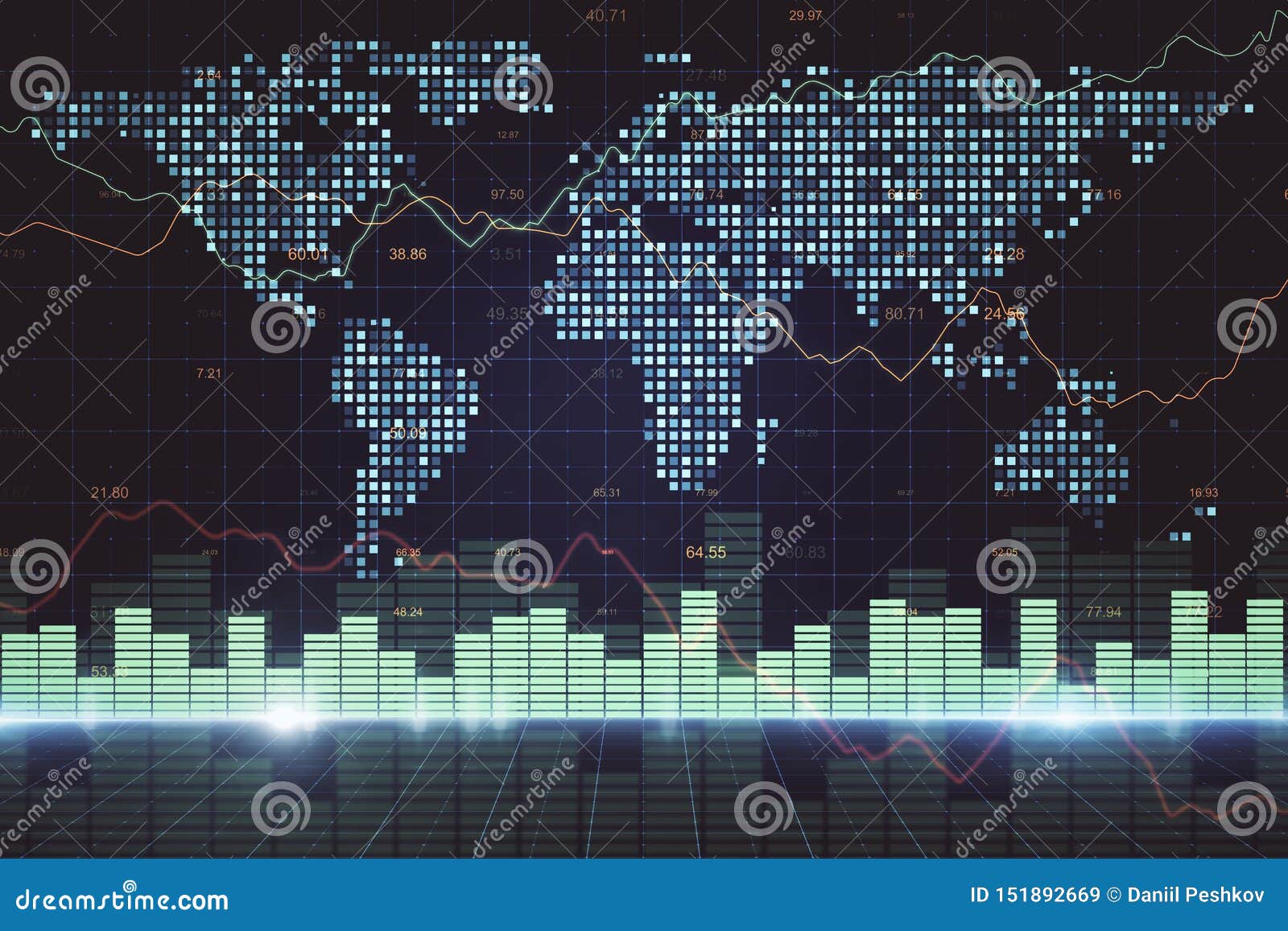 Forex chart with map stock illustration. Illustration of background