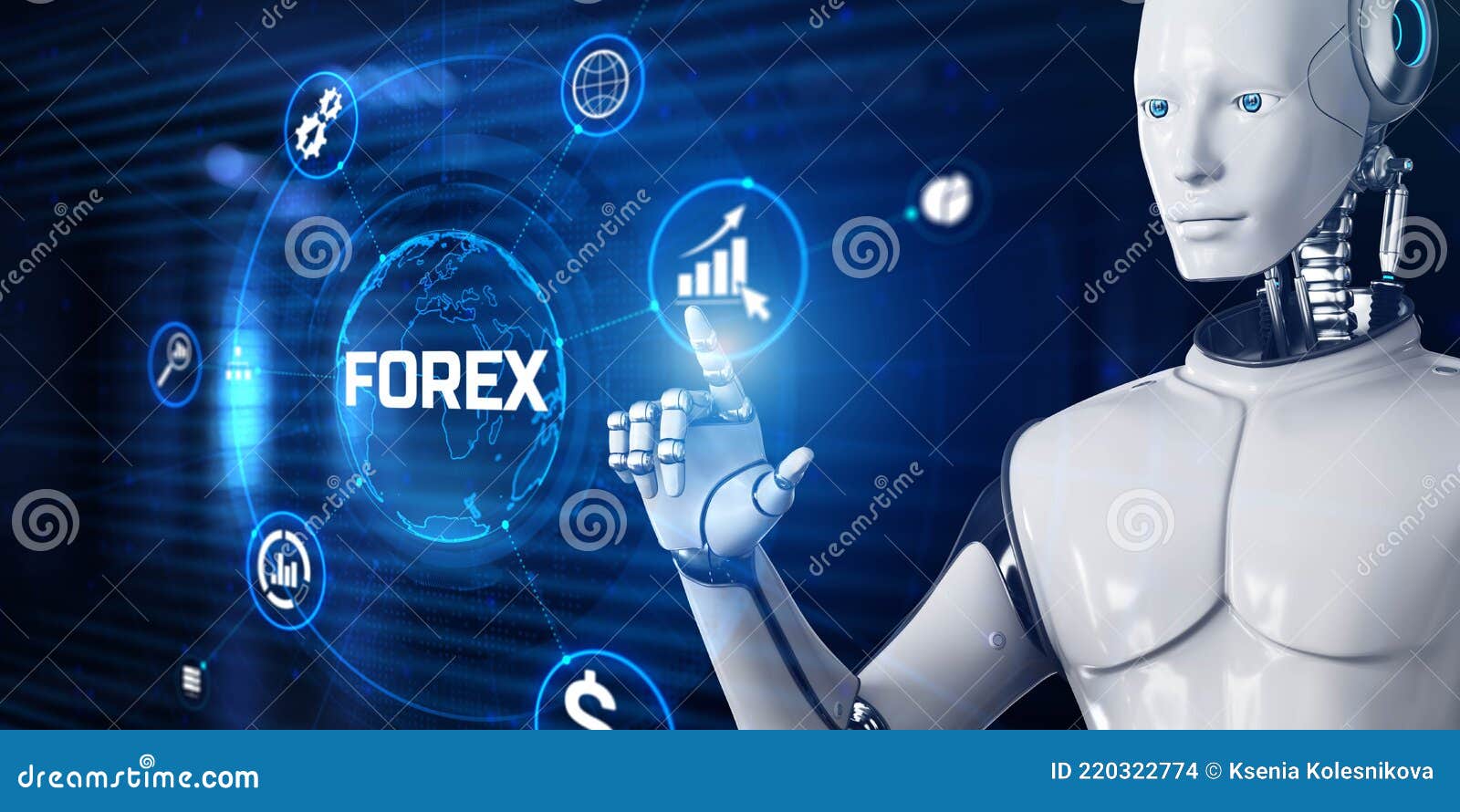 Forex Robot Trading Automation Concept. Robot Pressing Button Screen 3d Render Stock - Illustration financial, market: 220322774