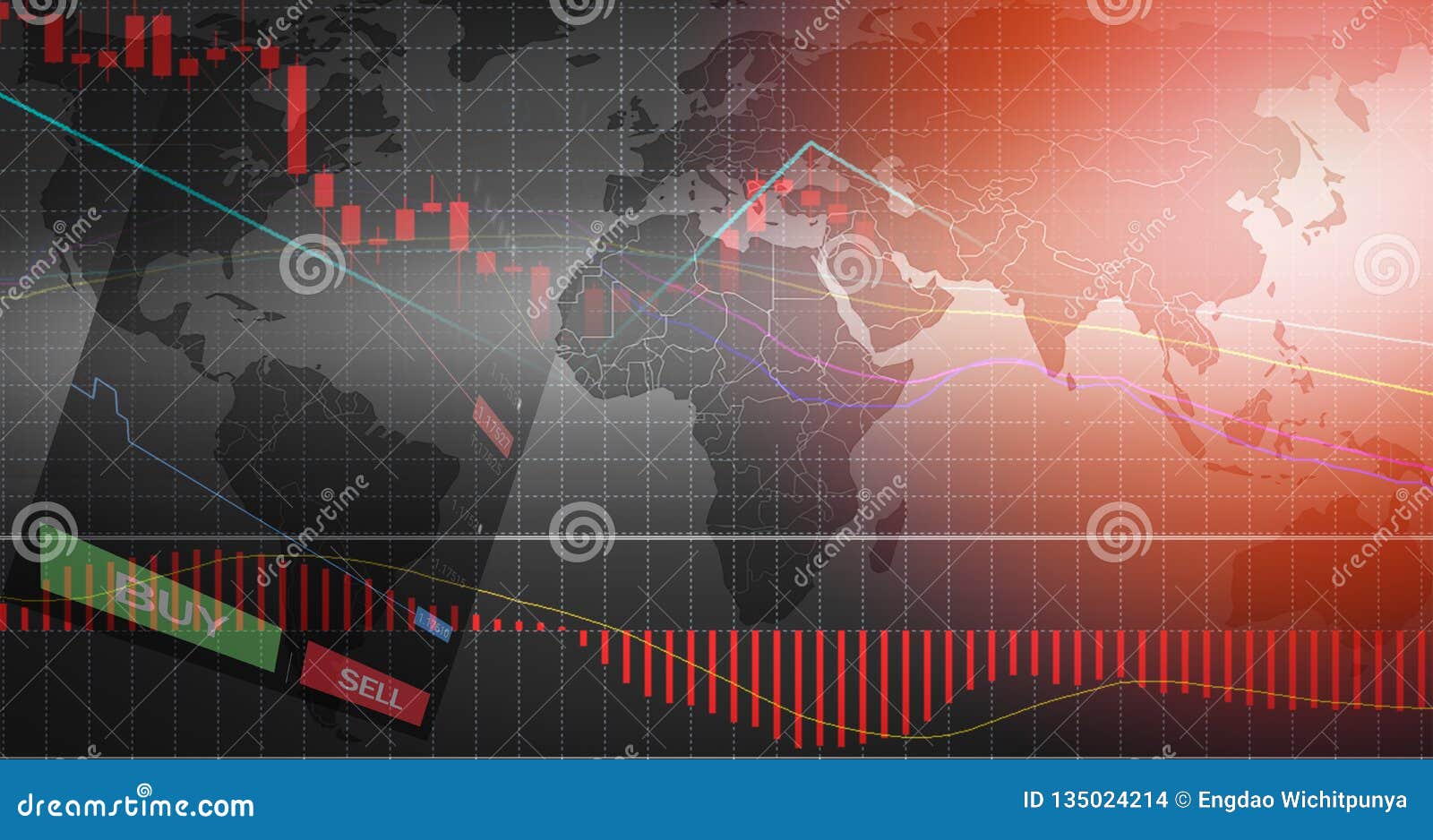 Forex Trading Forex Charts Graph Board Data On World Map - 