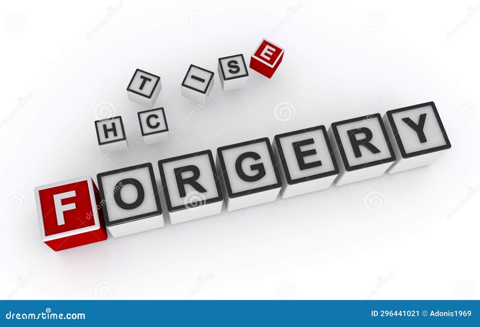 forgery word block on white