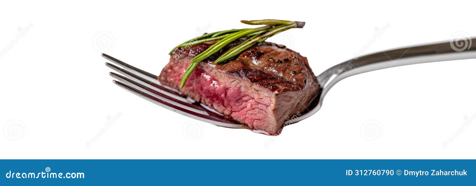 a fork holding a succulent tip of venison tenderloin, showcasing the lean and gamey meat. on white background.