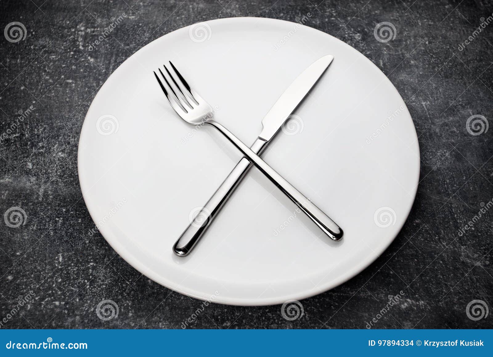 Fork and Knife on White Plate Stock Photo Image of setting, flatware