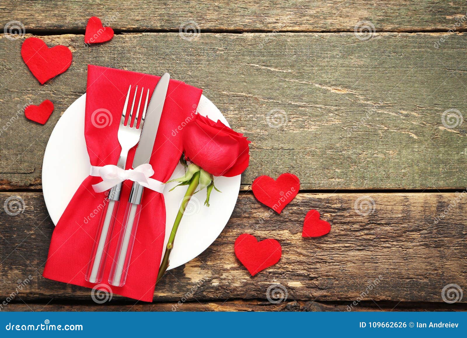 Fork and knife with rose stock photo. Image of flatware 109662626