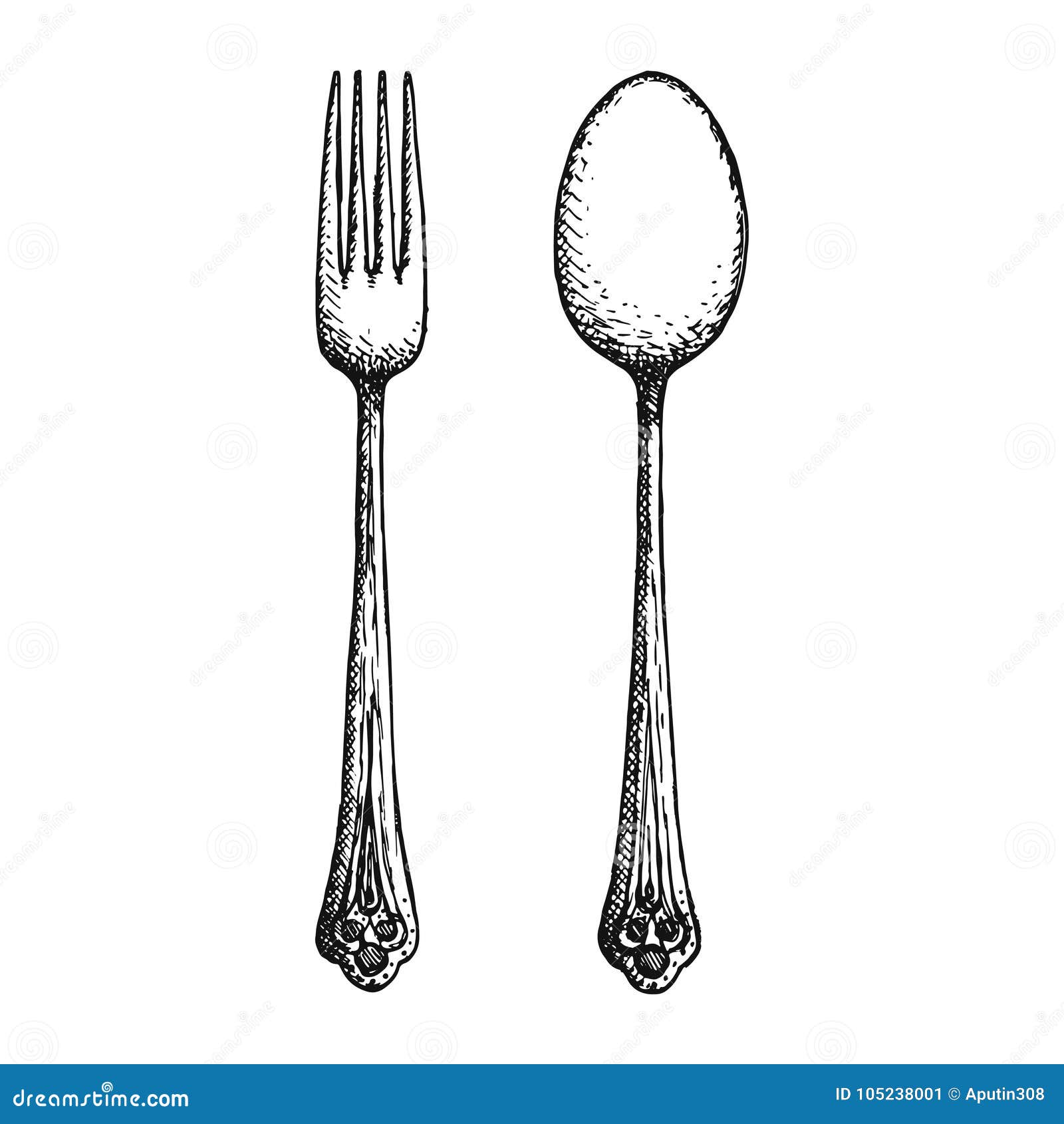 cutlery hand drawing vector sketch vintage isolated spoon fork and knife  Stock Vector  Adobe Stock