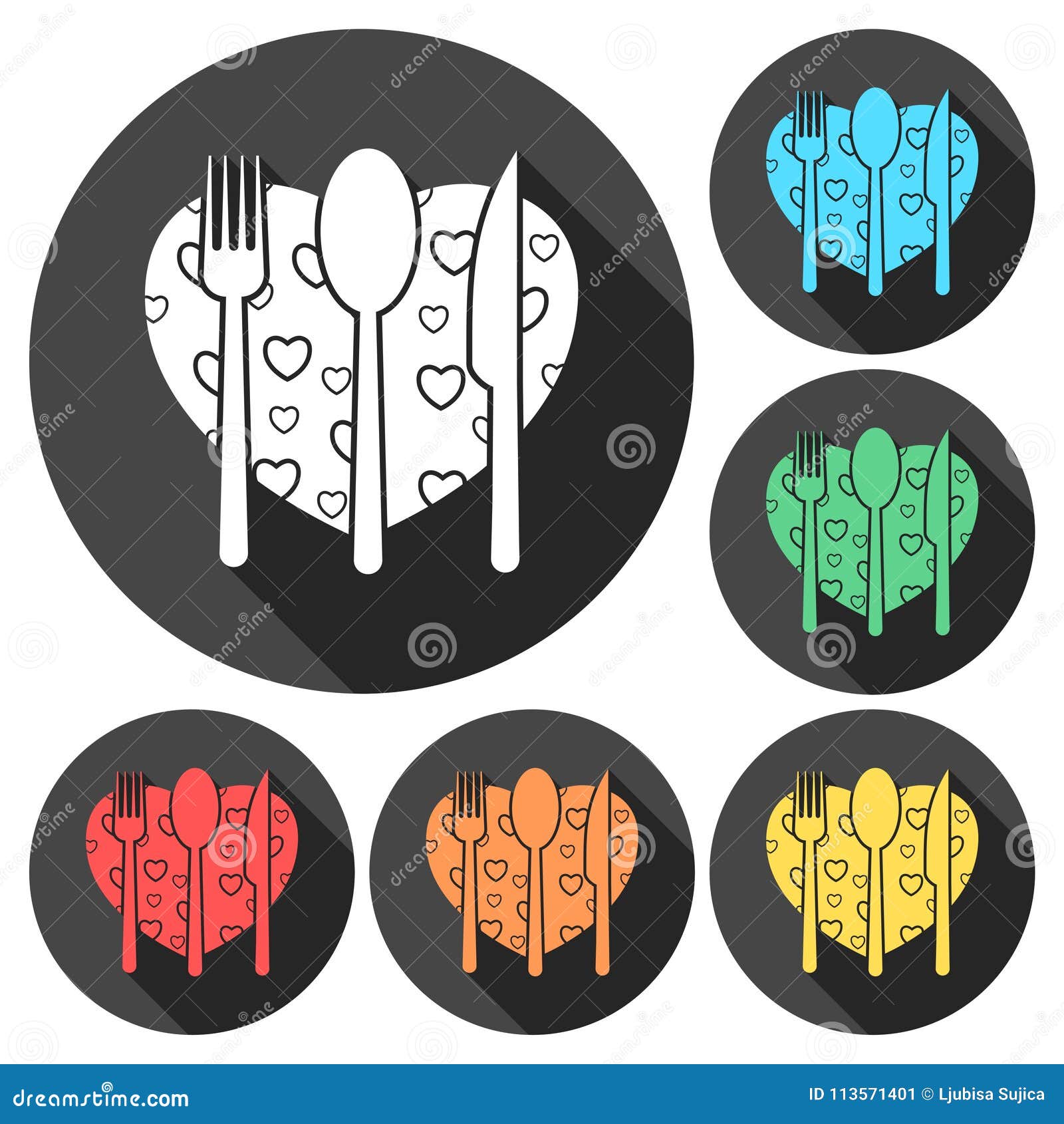 Fork And Knife And Spoon With Heart Shape Stock Vector Illustration