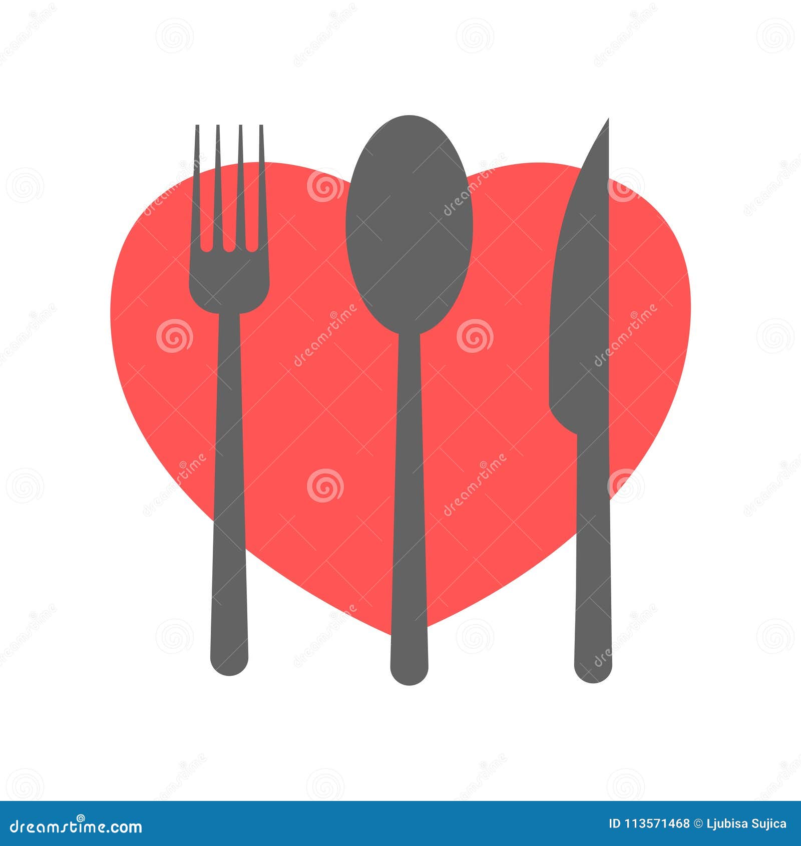 Fork and Knife and Spoon with Heart Shape Stock Vector Illustration