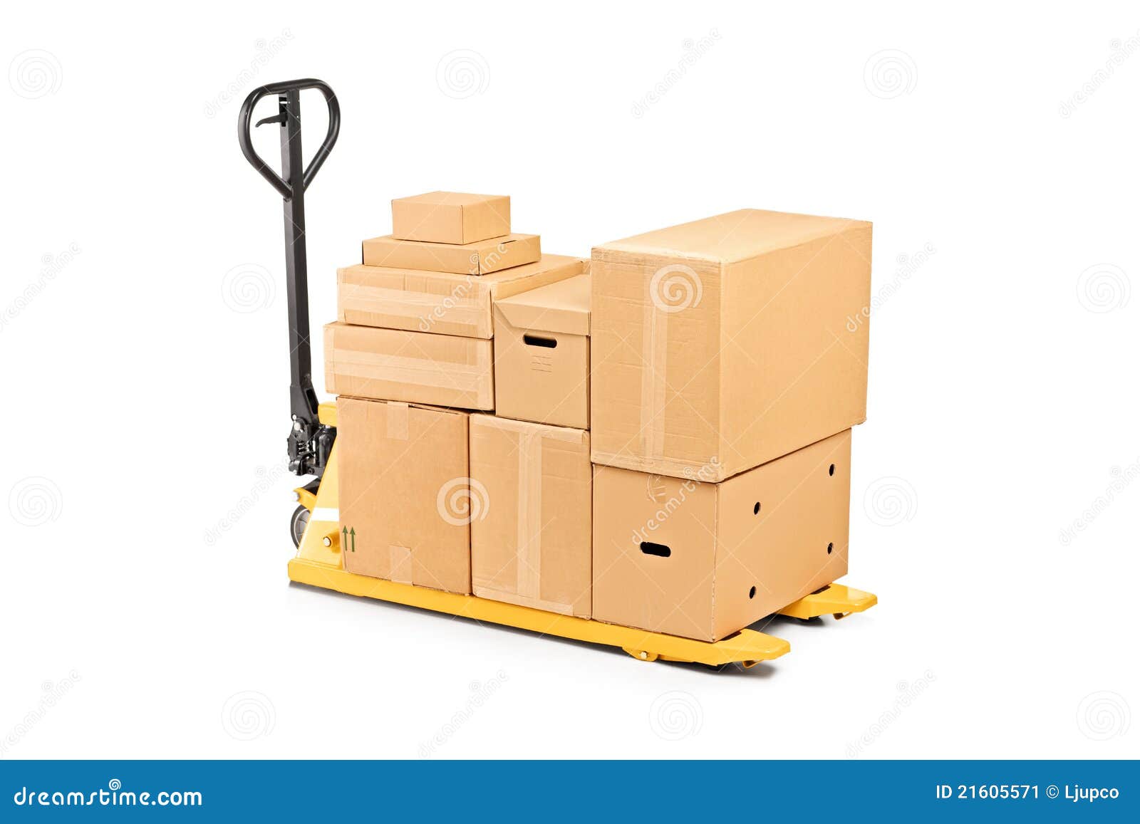 A Fork Pallet Truck Stacker with Stack of Boxes Stock Image Image of