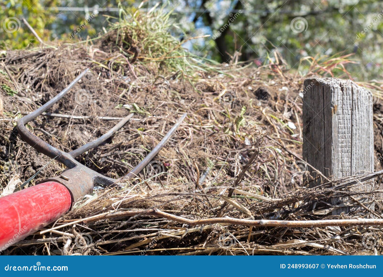 Fork with Red Handle for Composting, Recycling Lawn and Garden Waste