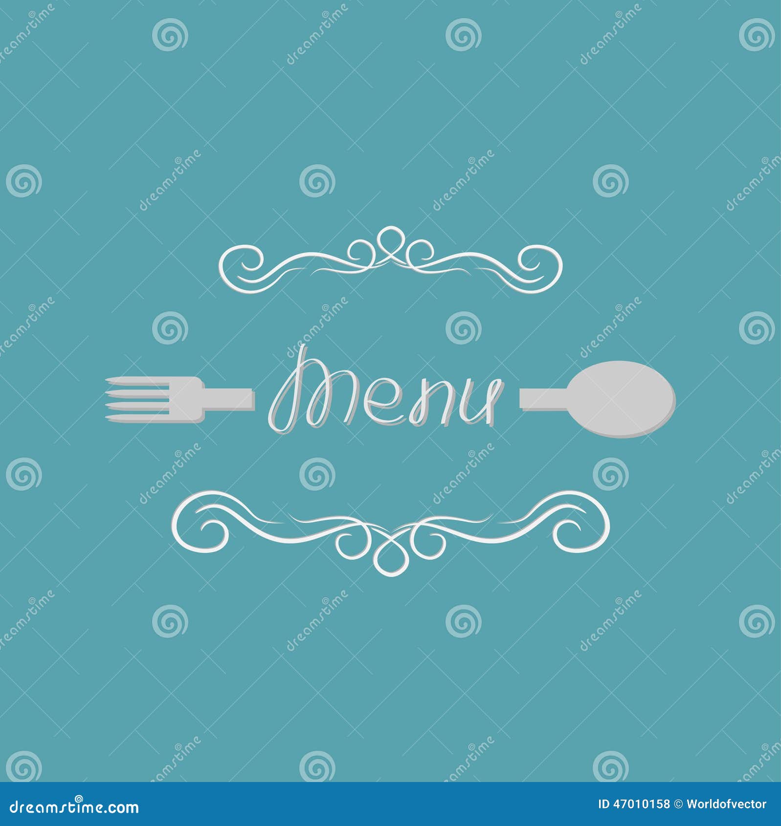 Fork, Spoon and Abstract Calligraphic Frame. Menu Card. Flat Design