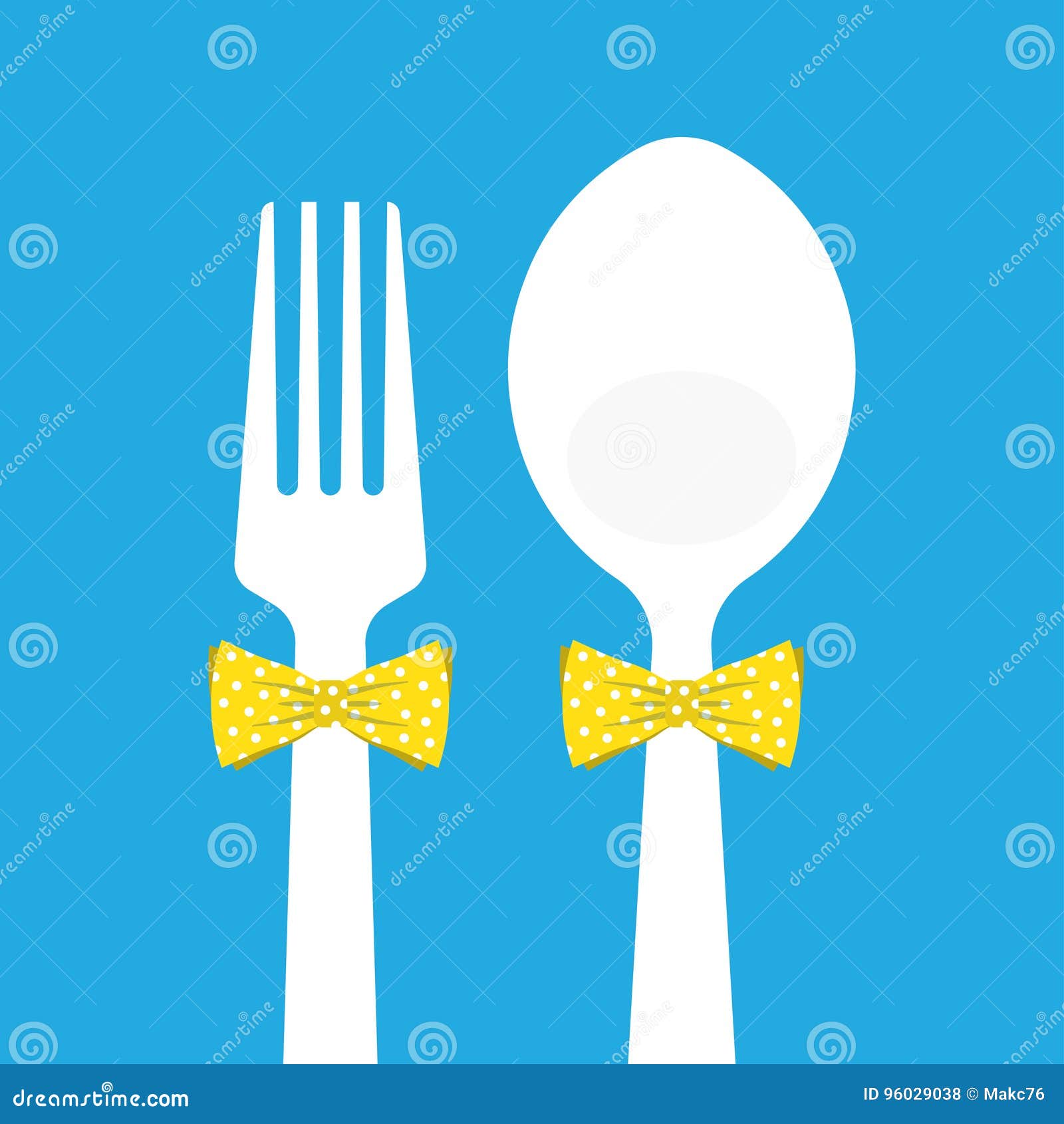Fork and Spoon with Butterfly Tie on Blue Background Stock Vector