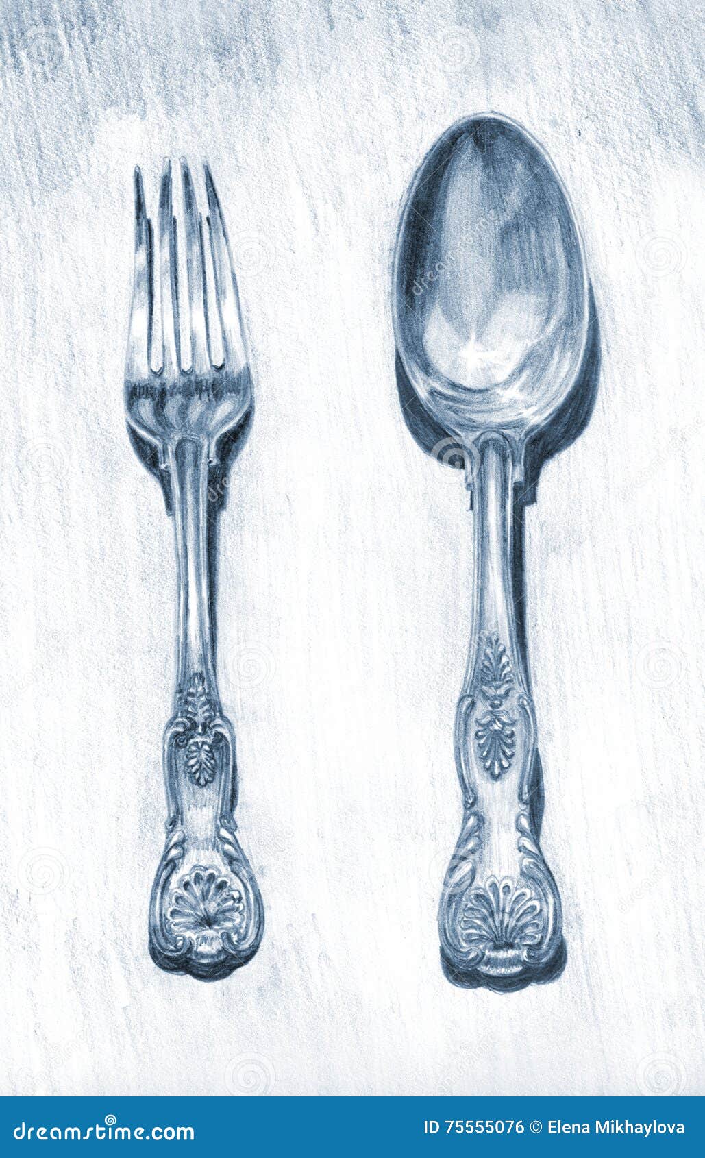 Fork and spoon stock illustration. Illustration of drawing 75555076