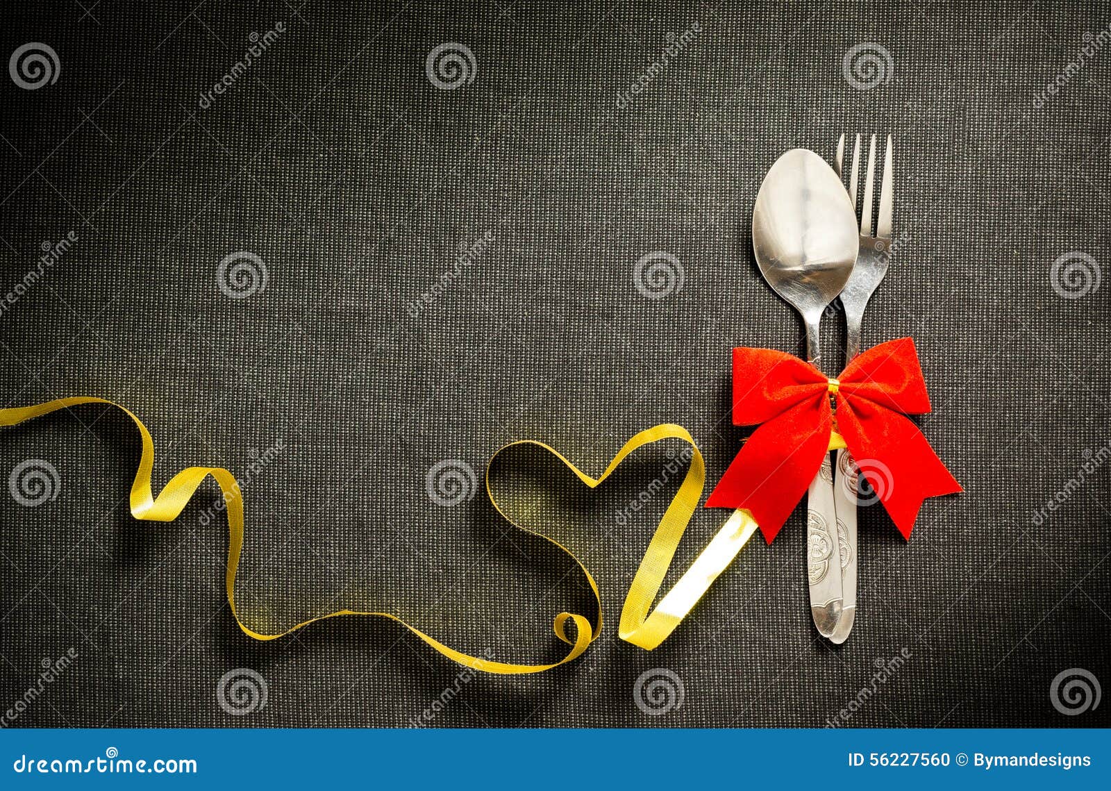 Fork and Spoon with Ribbon and Heart Shape Stock Photo Image of event
