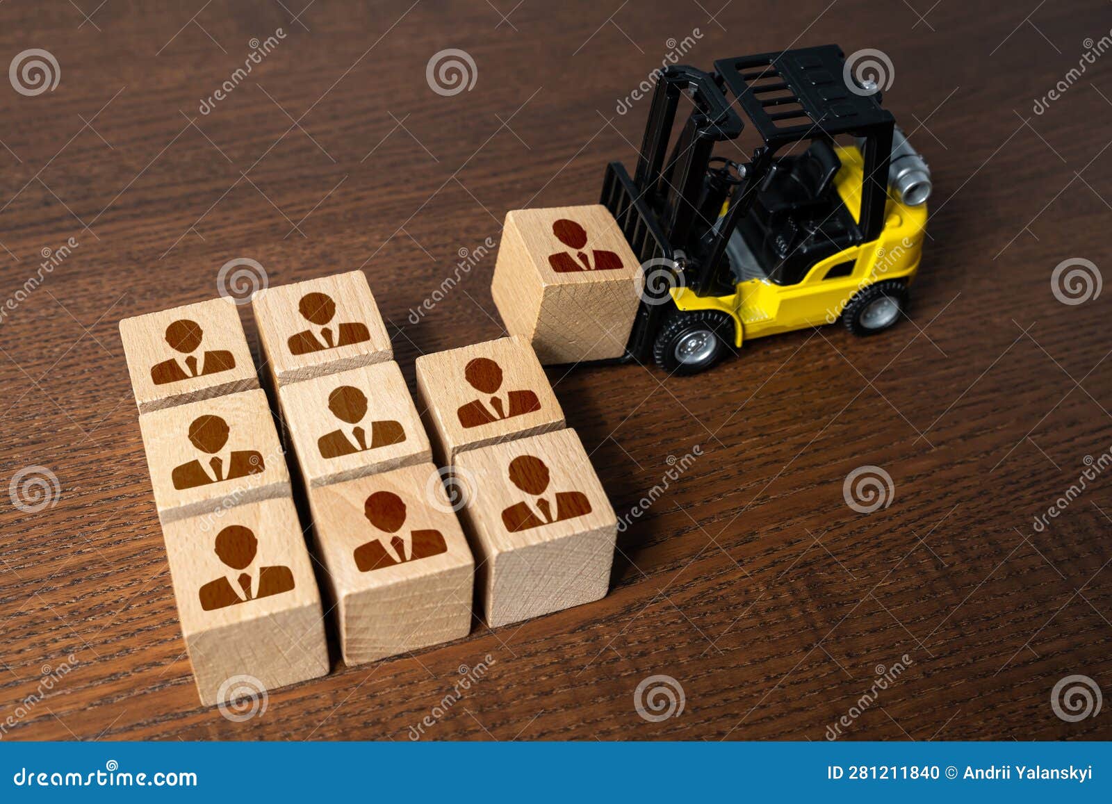 forklift builds a team of people. recruitment seeking to fill job openings putting people in their places. opening of new jobs.